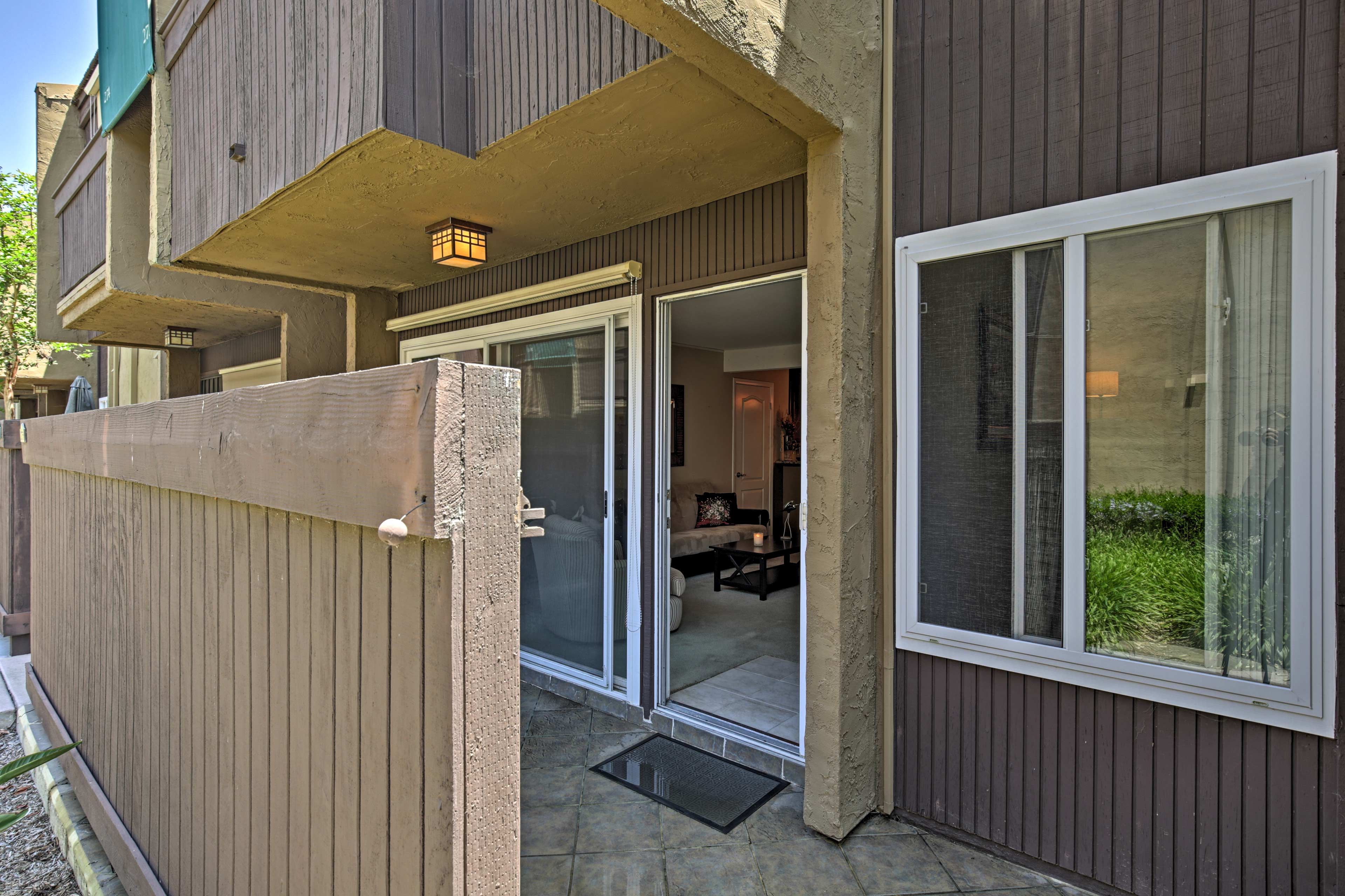 Make your way outside through the sliding glass door!