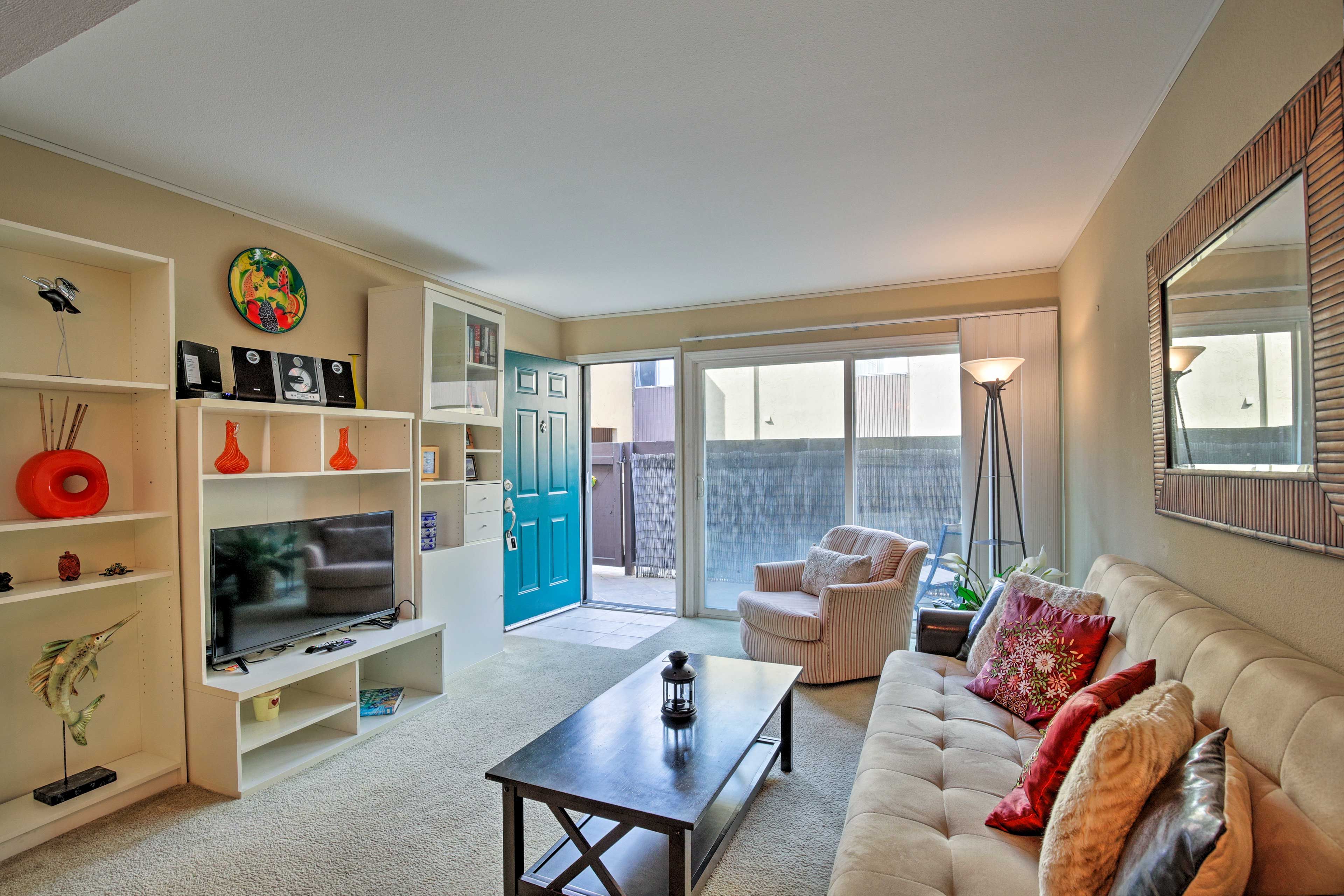 Large sliding glass doors fill the home with natural light.