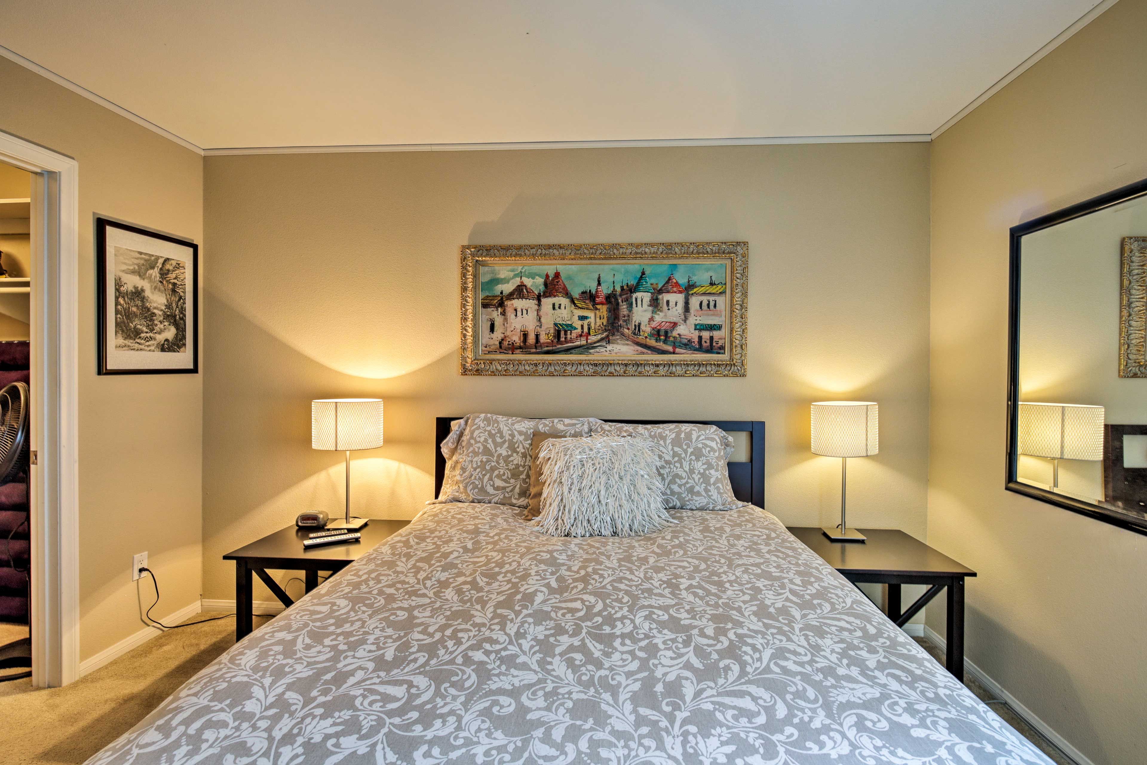 Retreat to the bedroom for a restful night in the queen bed.