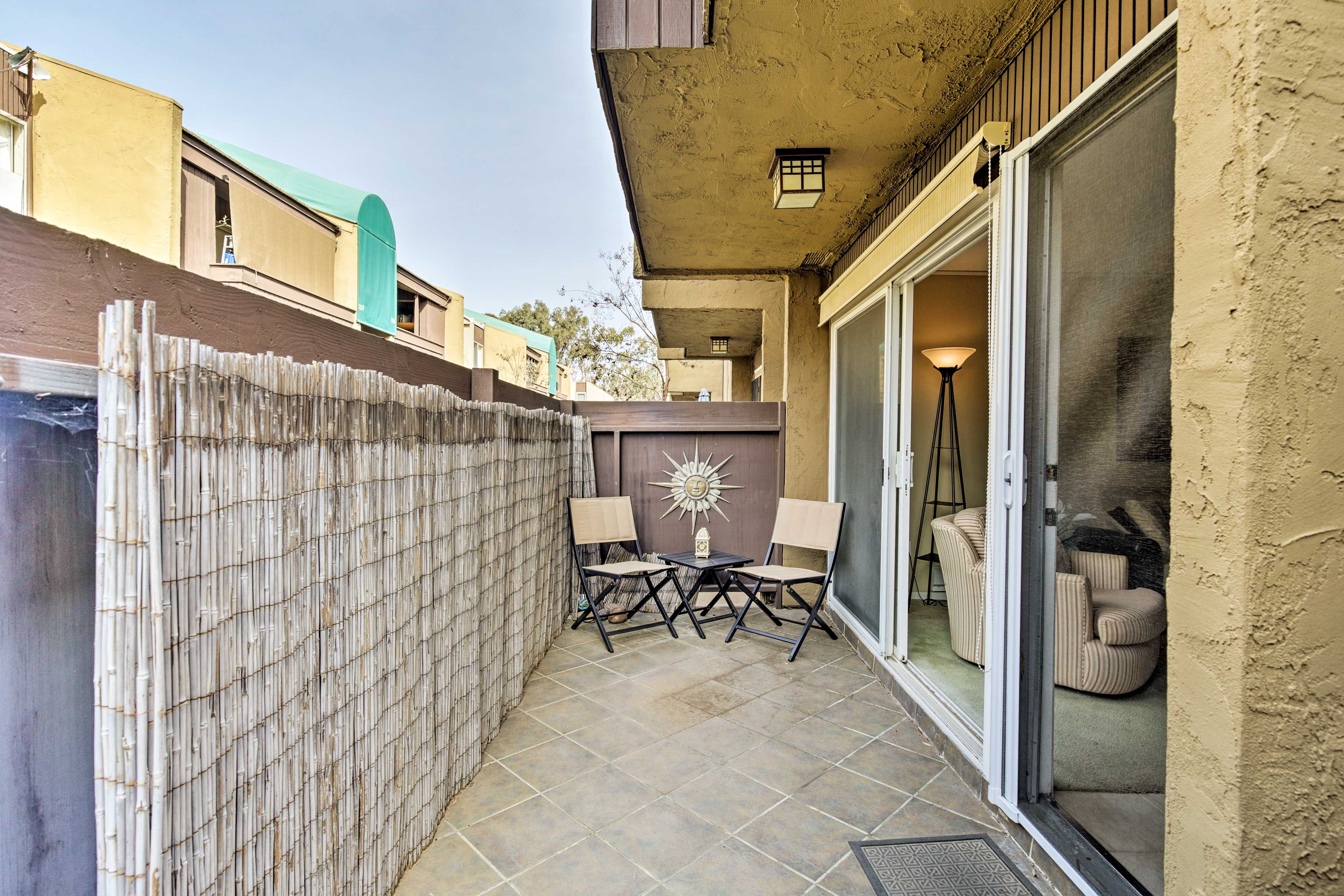 Linger out onto the private patio.
