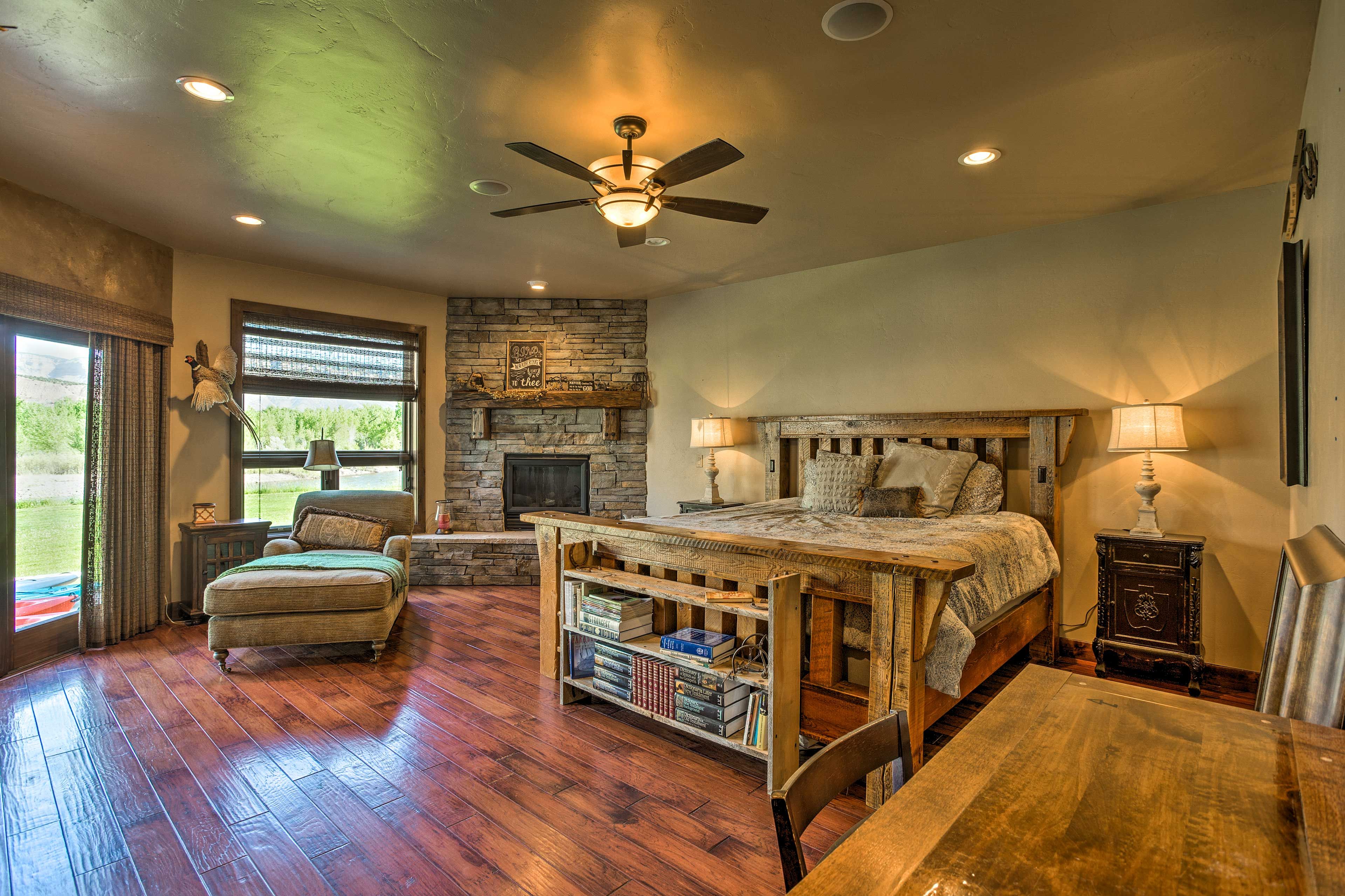 Curl up with a book by the gas fireplace in the first bedroom before bed.