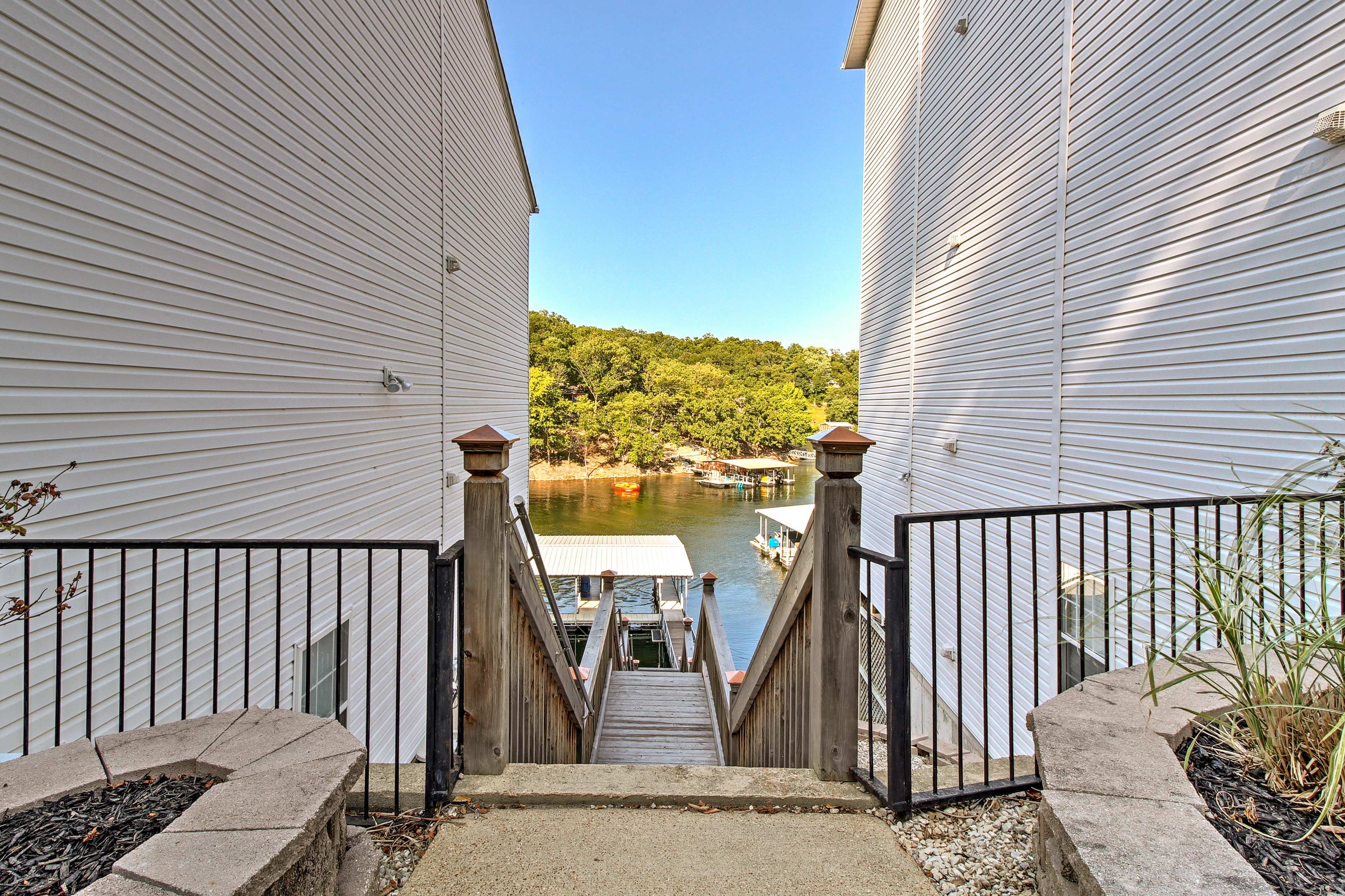 Make your way down to the boat dock!