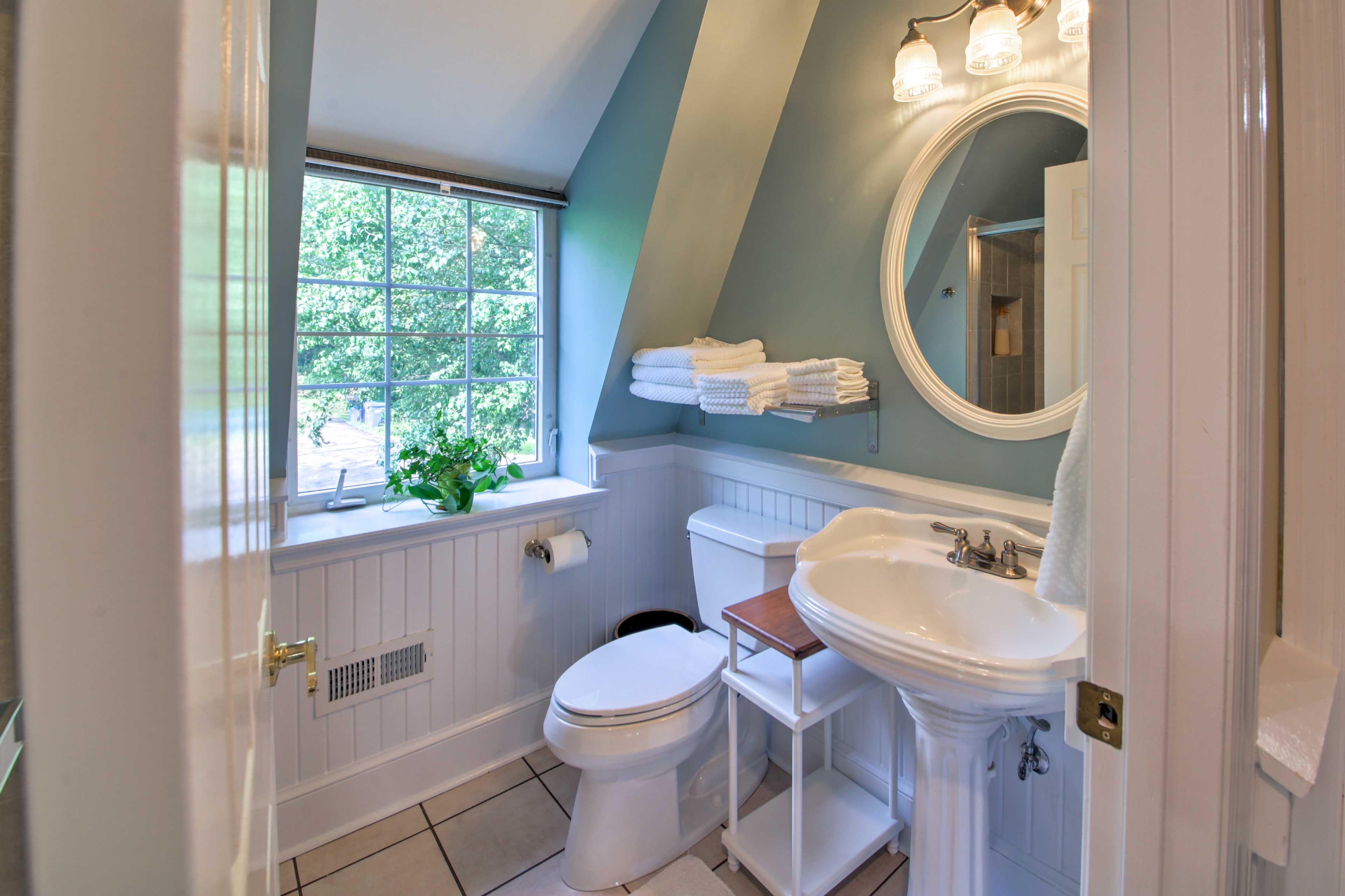 This bathroom features a walk-in shower.