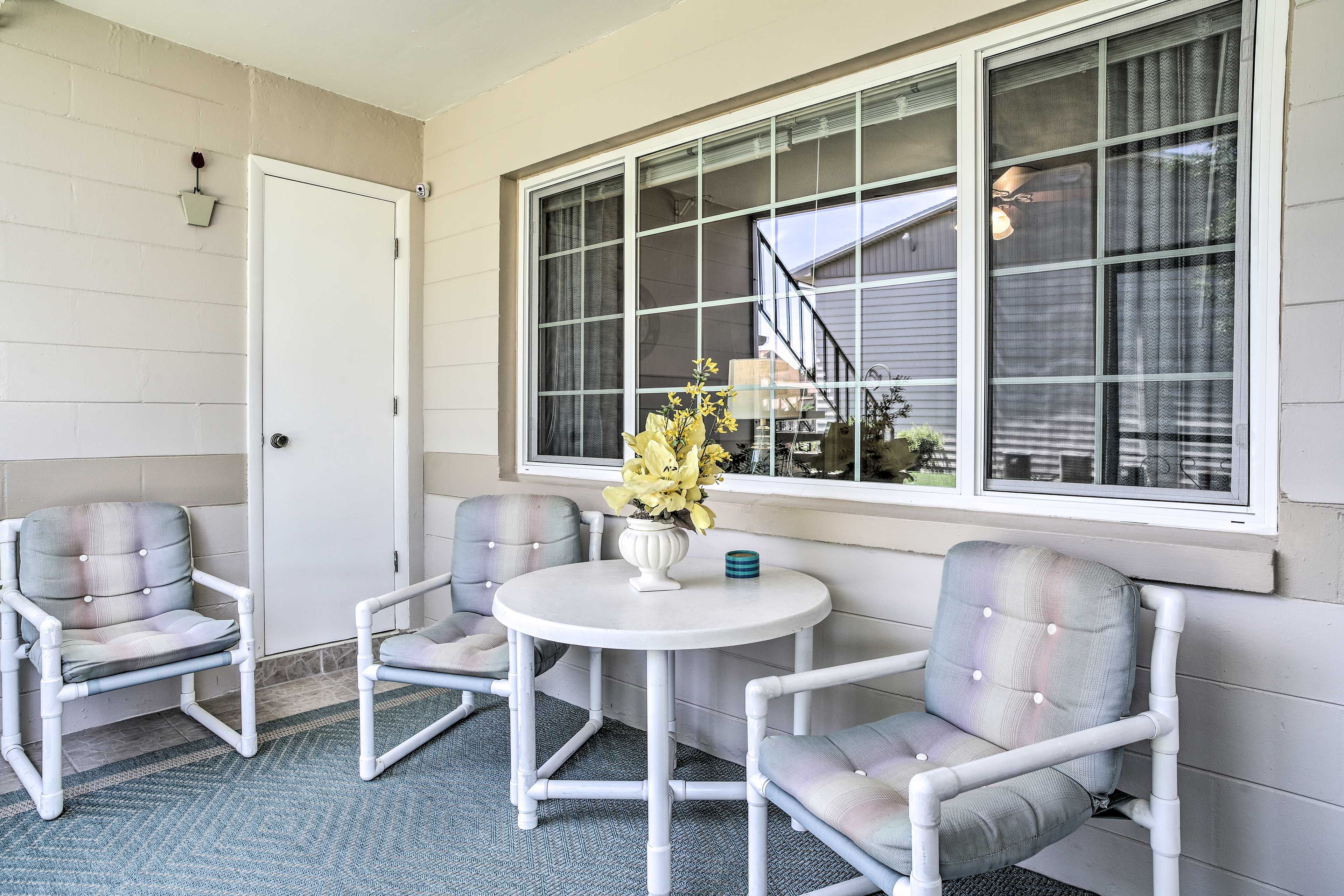 Relax in the shade of the private lanai of this 2-bed, 2-bath condo.