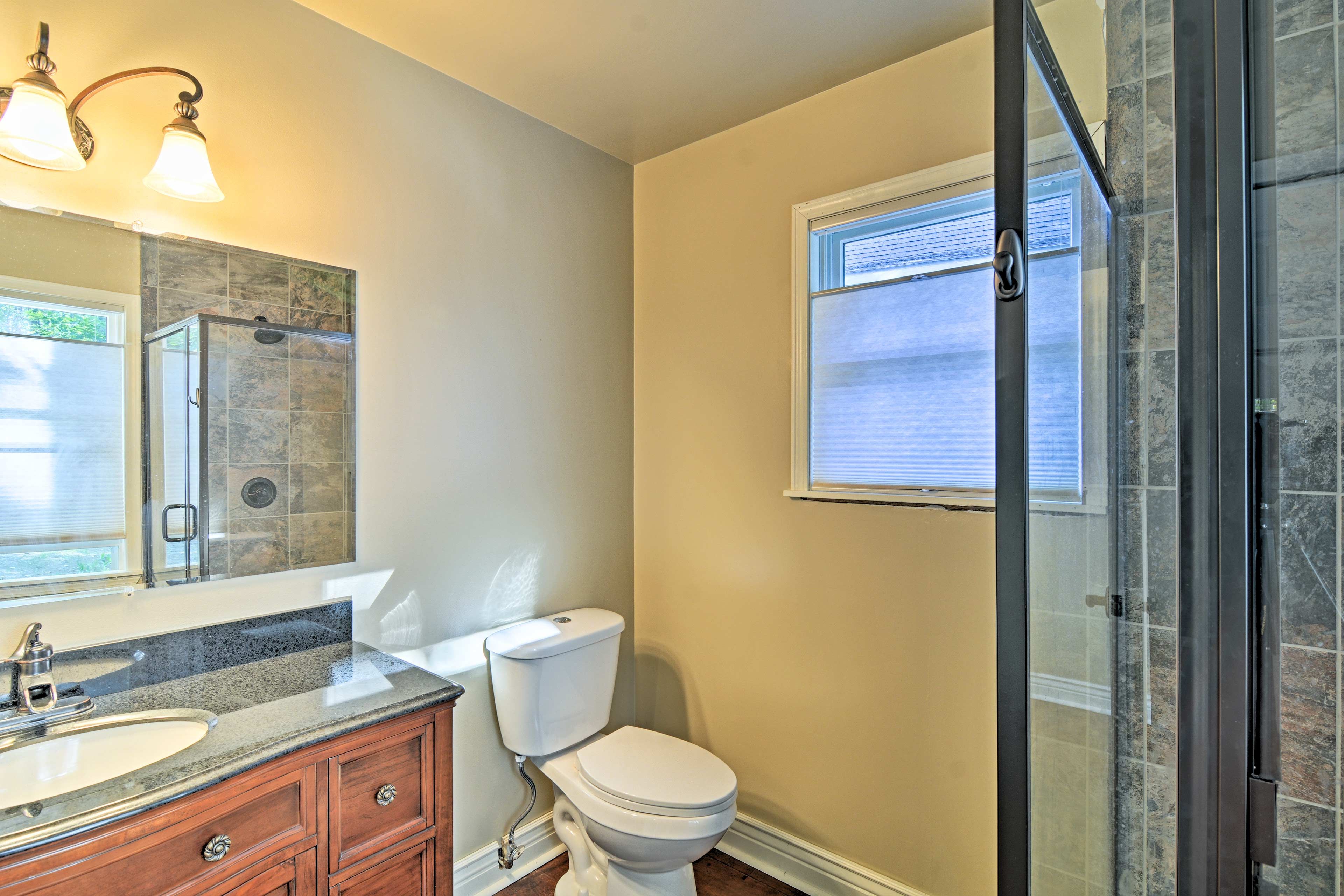 Get ready for the day with a rinse in the walk-in shower.