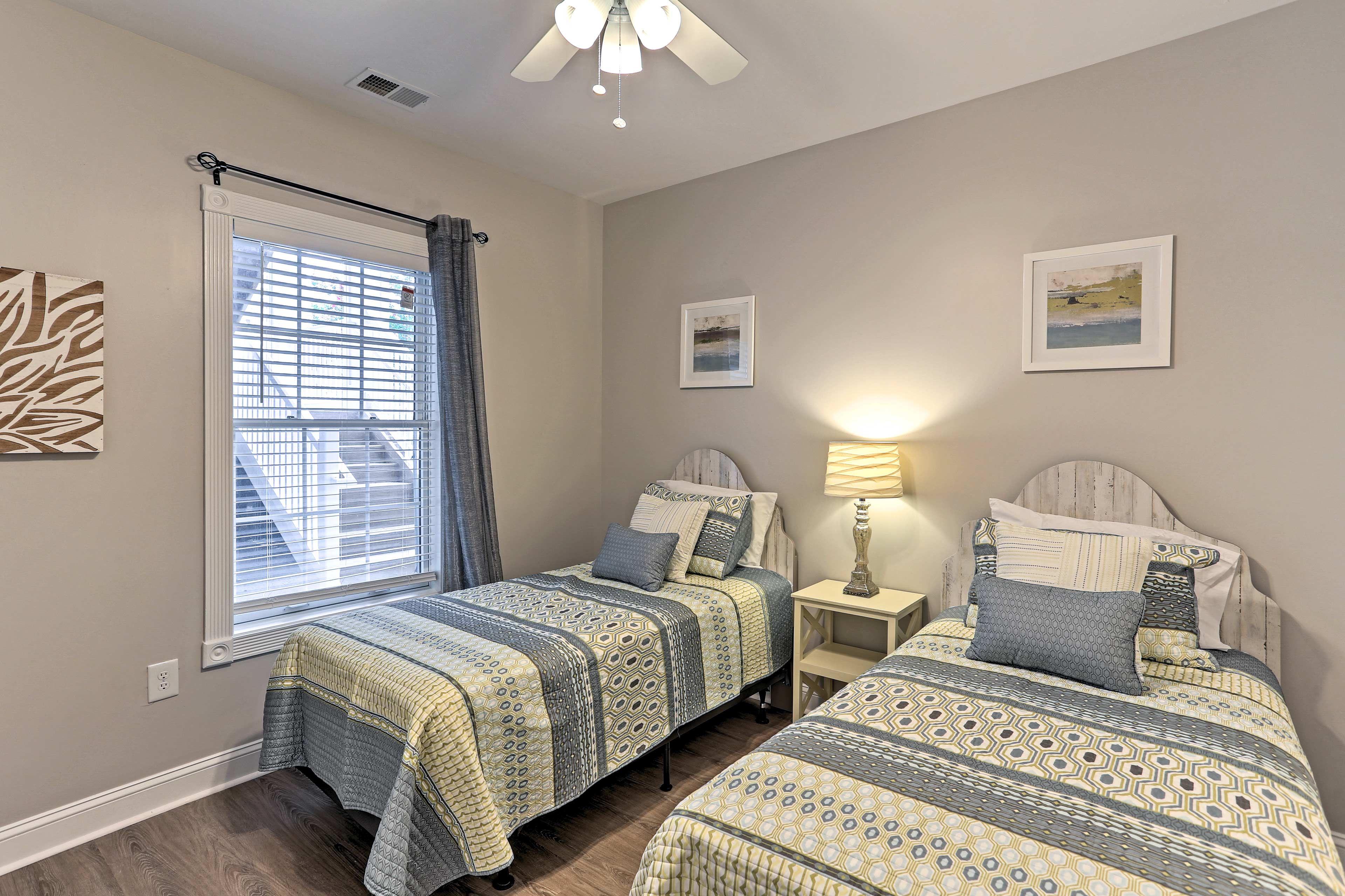 Beach-inspired tones and decor make the bedroom a tranquil sleeping space.