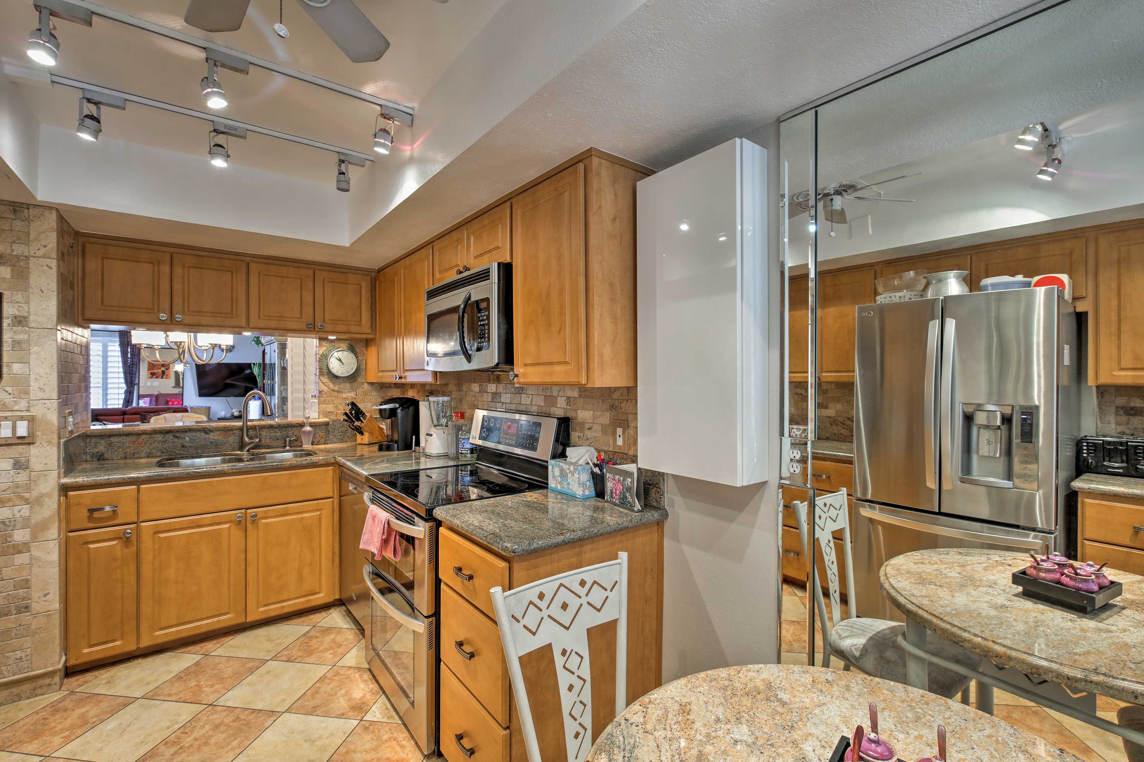 Everything you need to craft gourmet entrees is available in the kitchen.