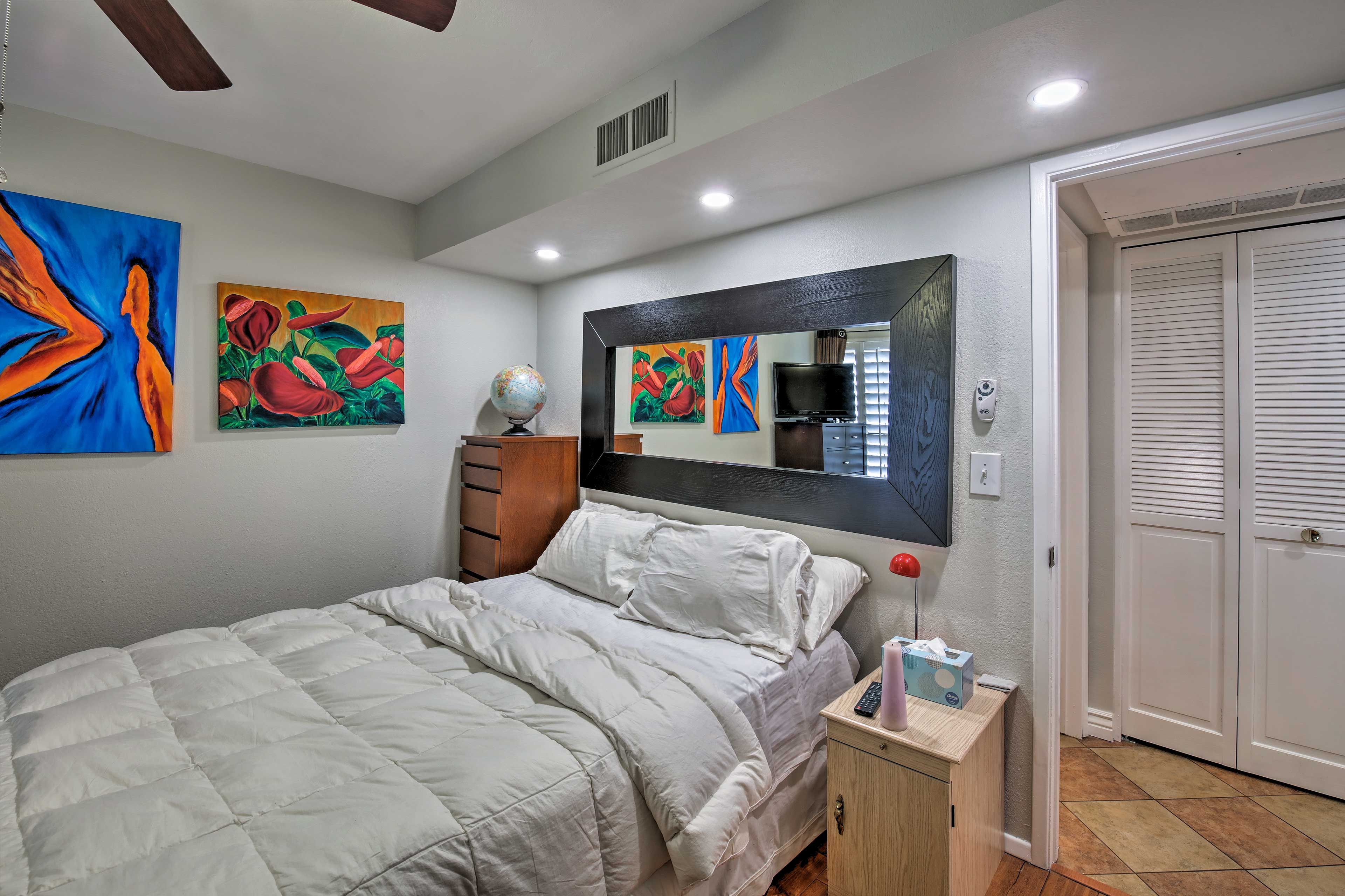 Two can share this cozy full-sized bed.