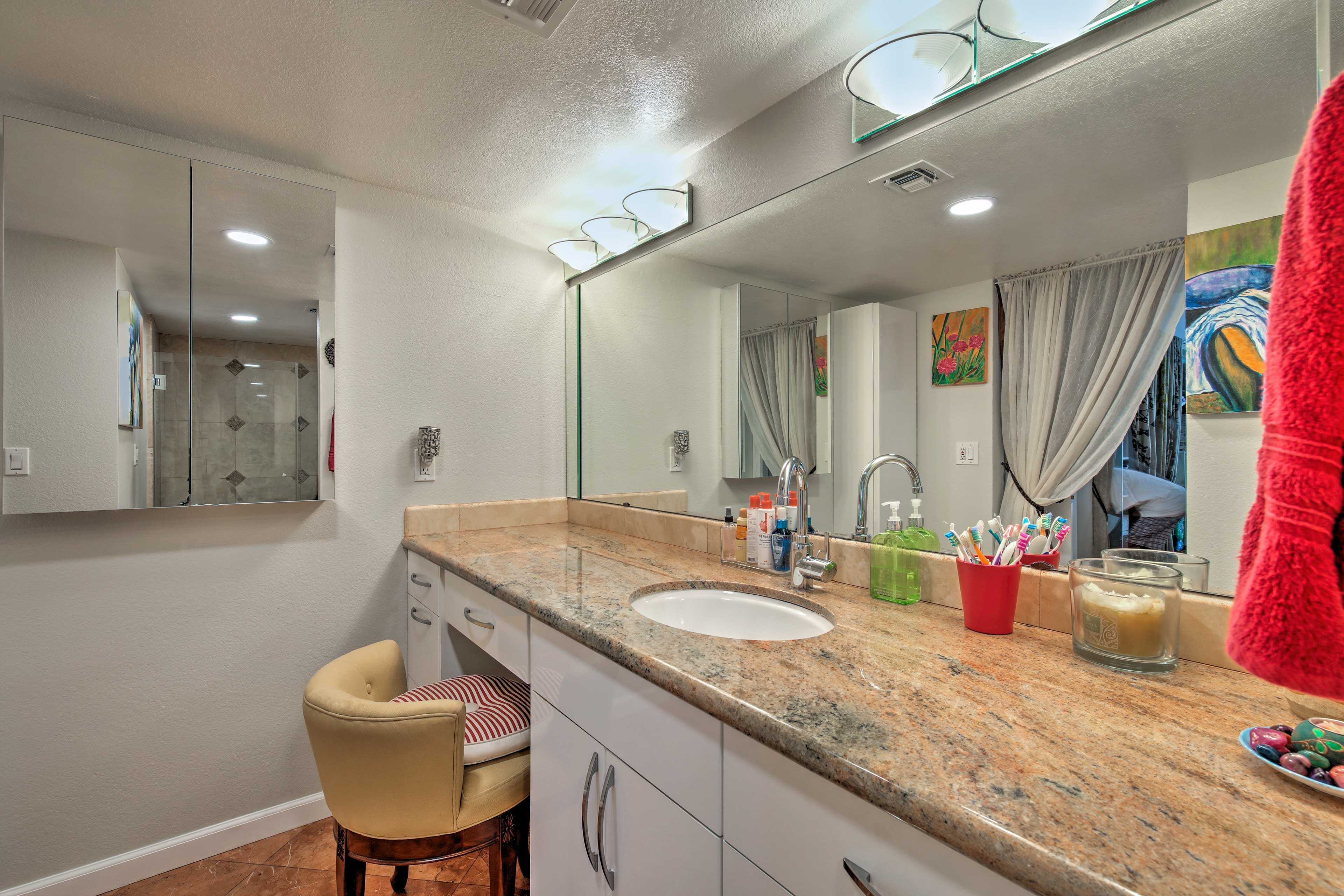 Before a night out, primp and pamper by the vanity!