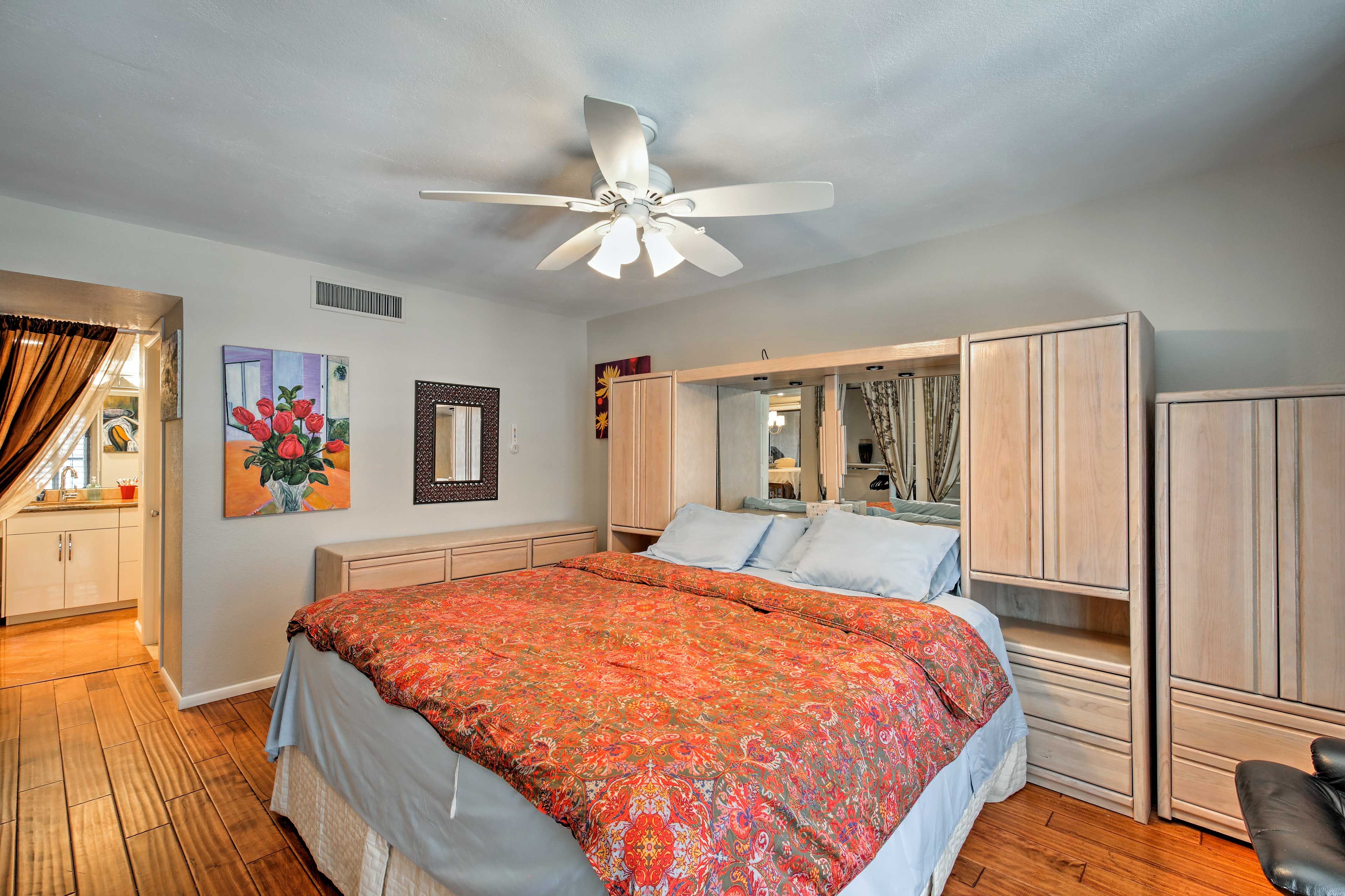 Leave the ceiling fan on for a cool and comfortable night’s rest.