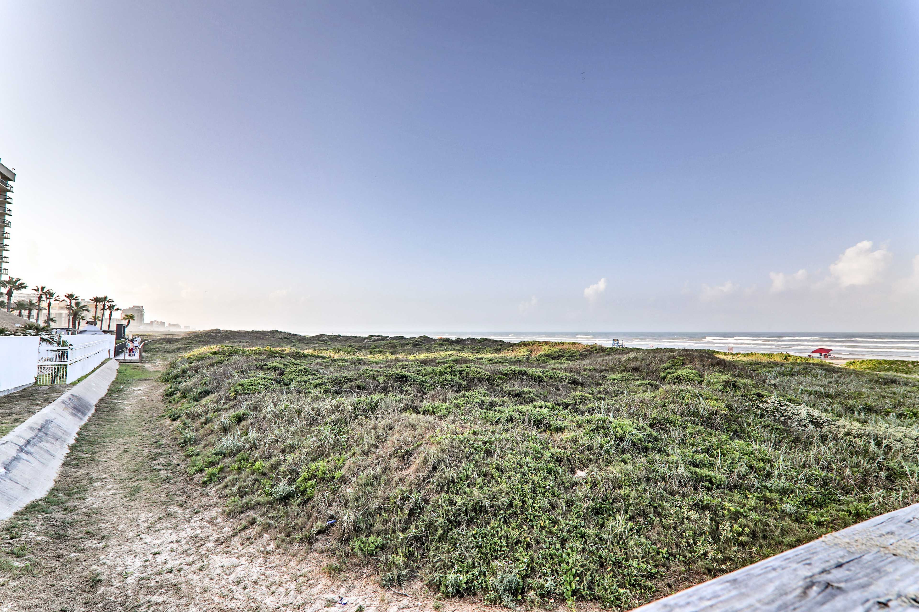 The beach is just a short walk across the parking lot!