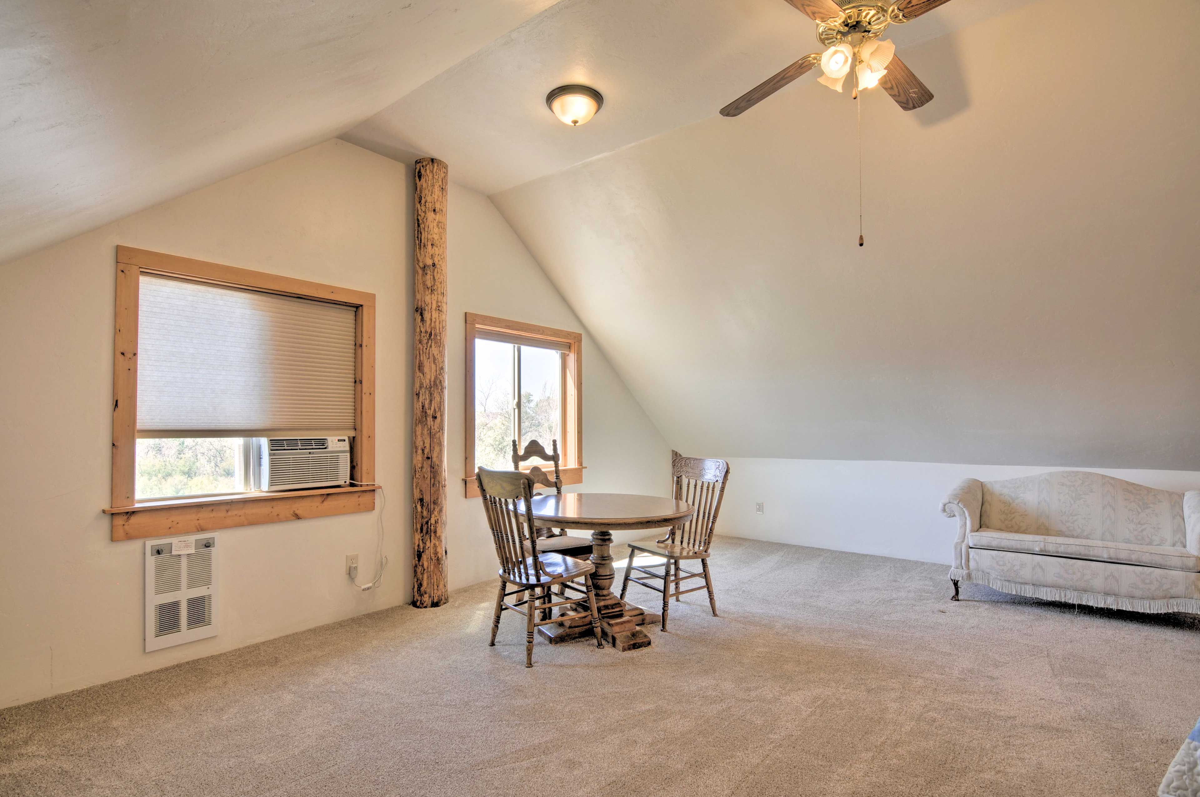 Loft | 2 Twin Beds | 2 Twin Rollaway Beds | Card Table | Window A/C Unit