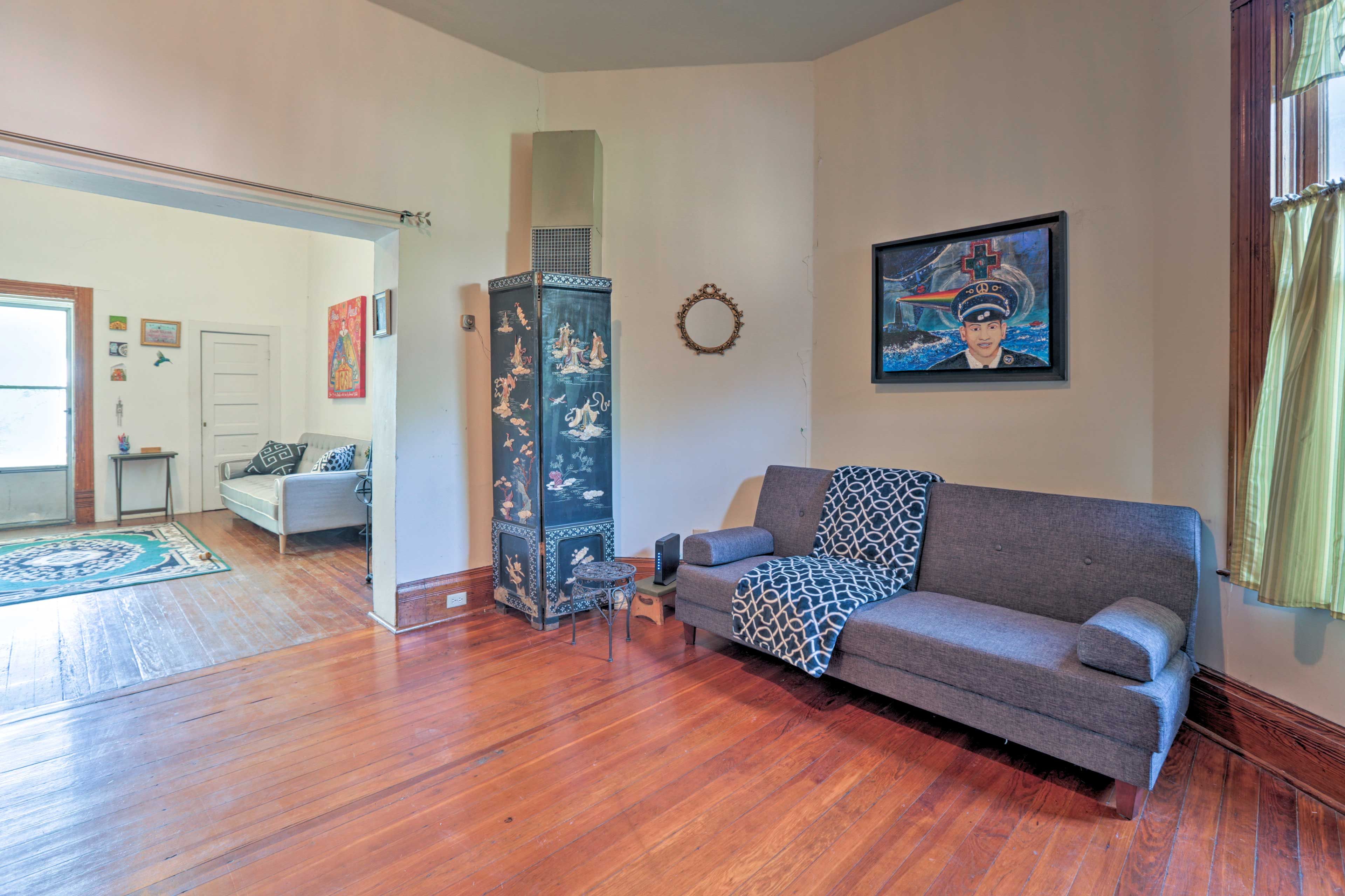 Lounge in this living area on the comfy futon.