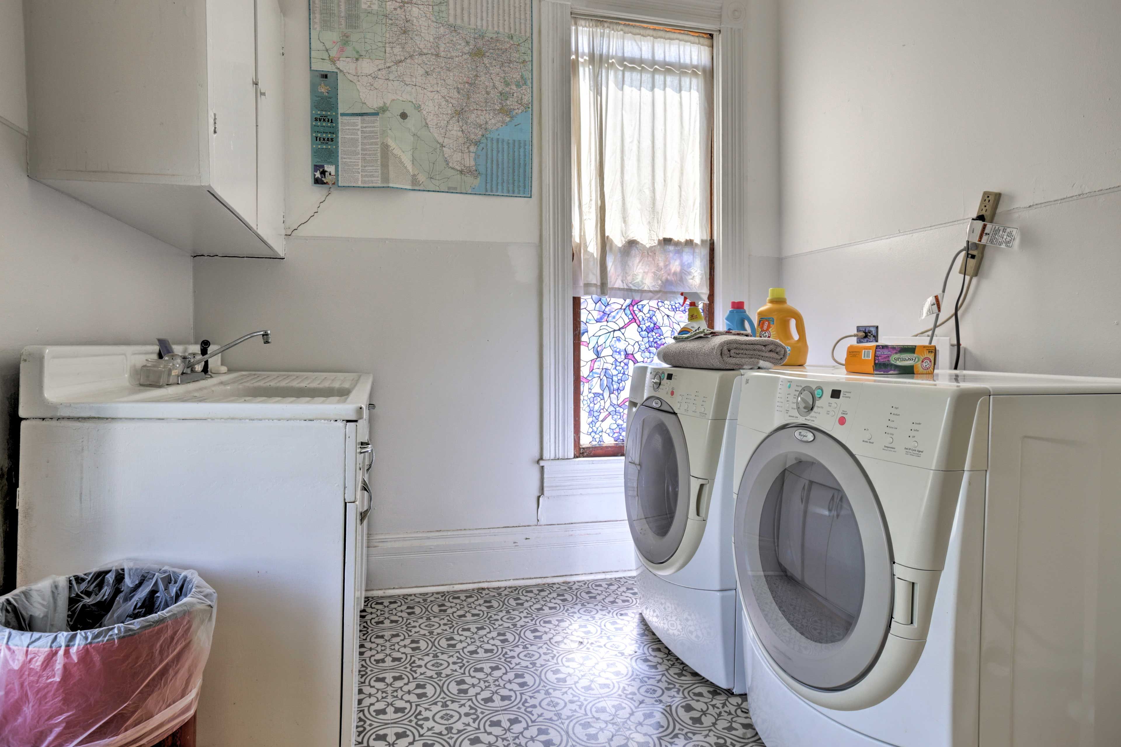 You can find these front-loading laundry machines upstairs.