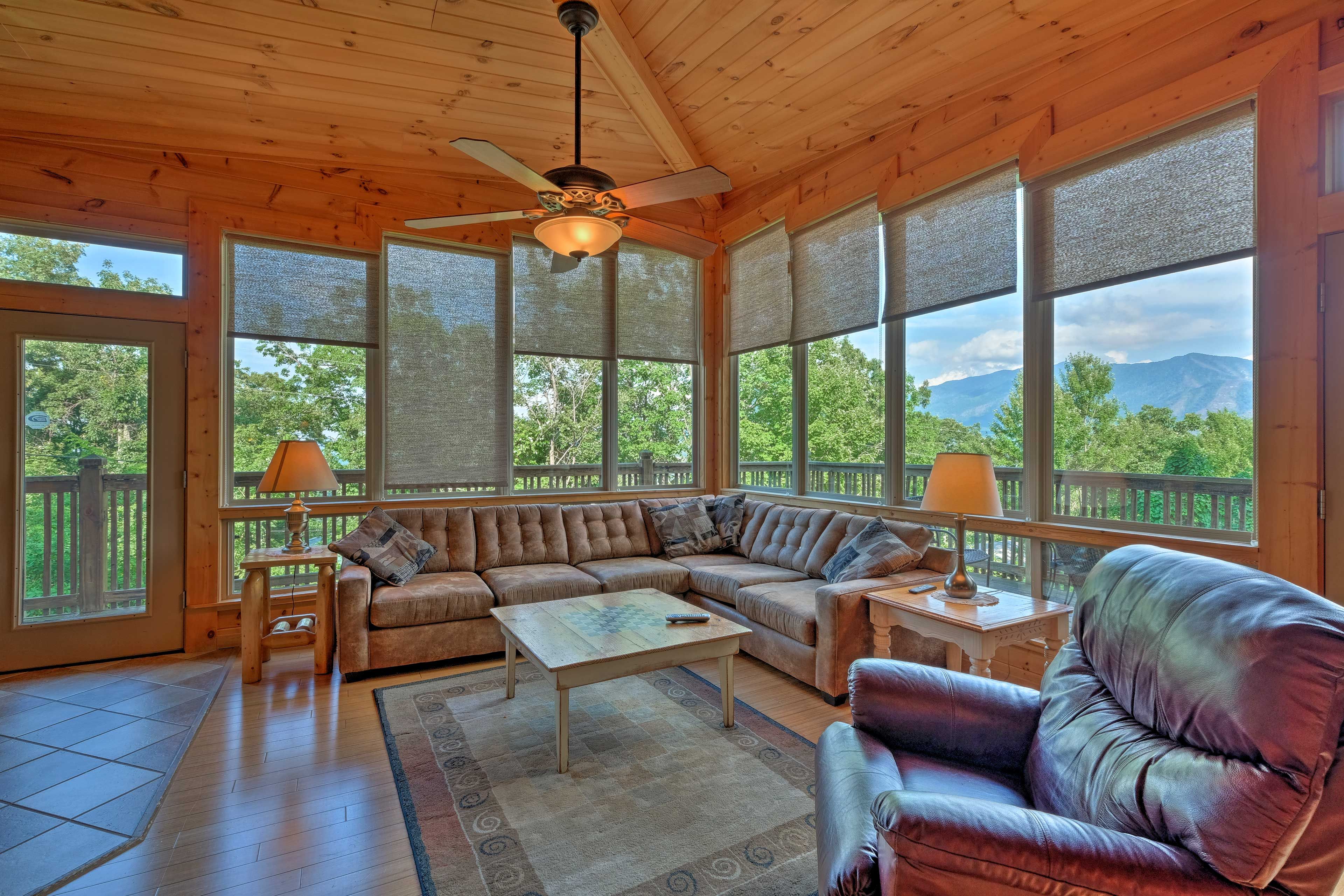 Take it easy on the plush suede sectional as you settle into your mountain home.