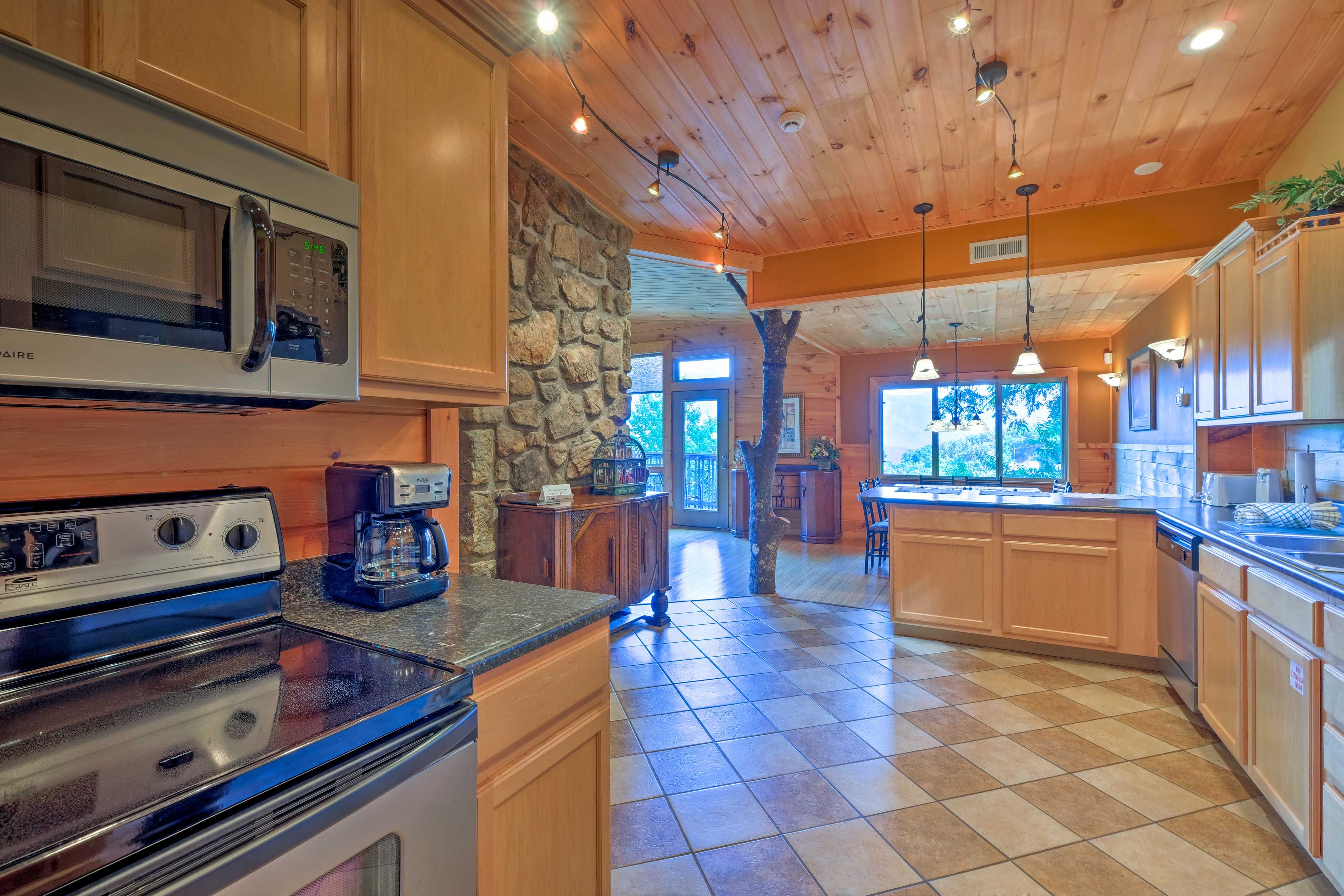 There's lots of room for helping hands in the spacious kitchen area.
