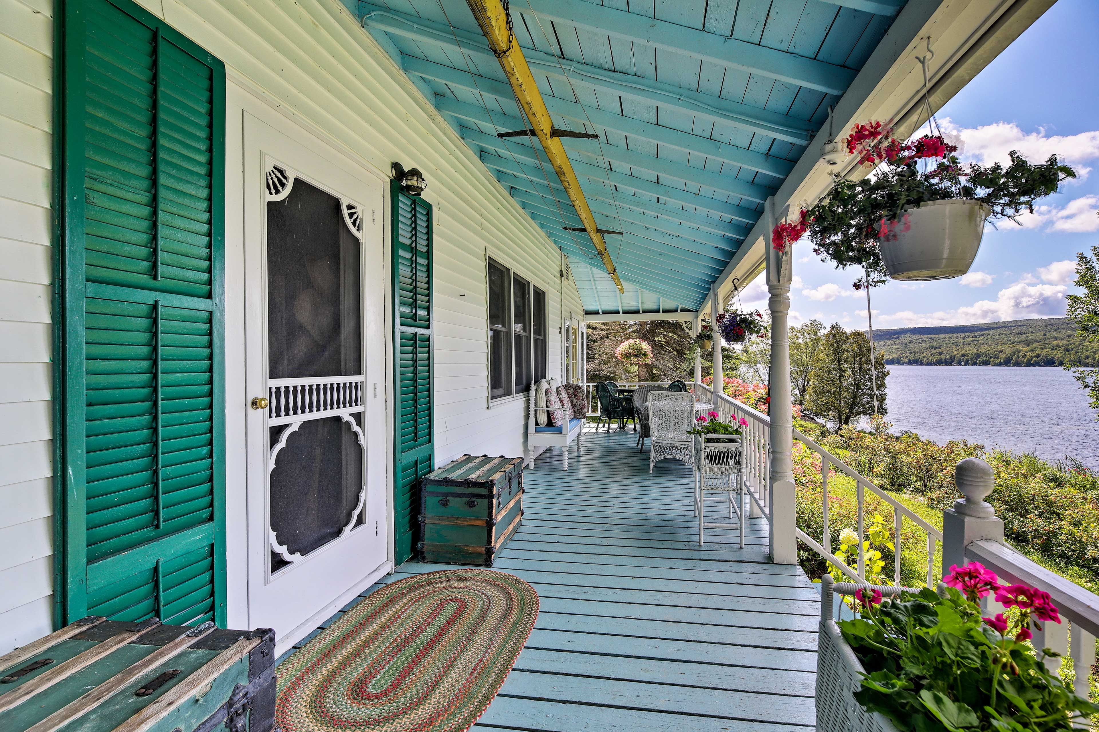 There is plenty of seating available on the porch.