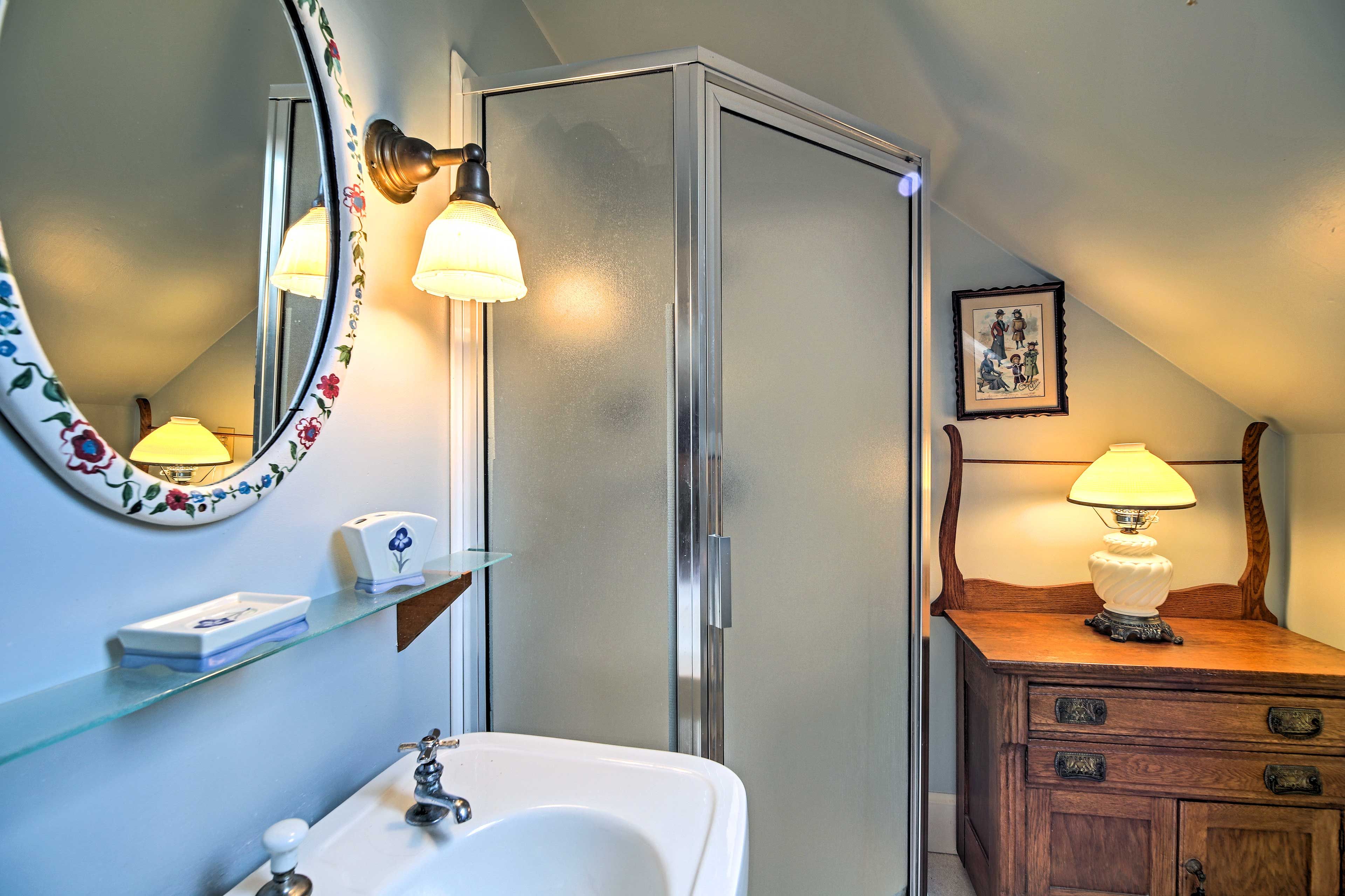 Freshen up in the walk-in shower.