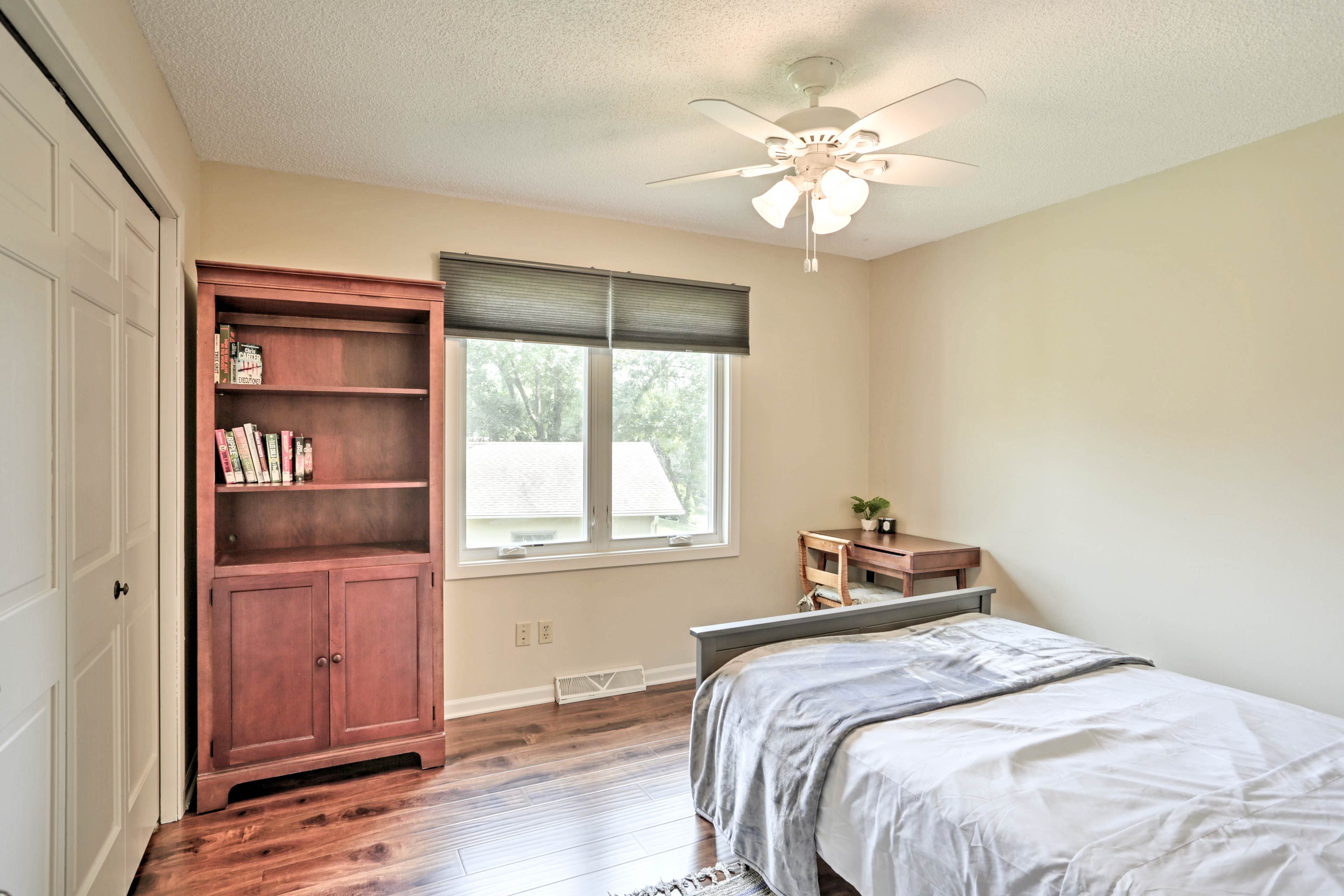 Rest your head on the queen bed in bedroom 1.