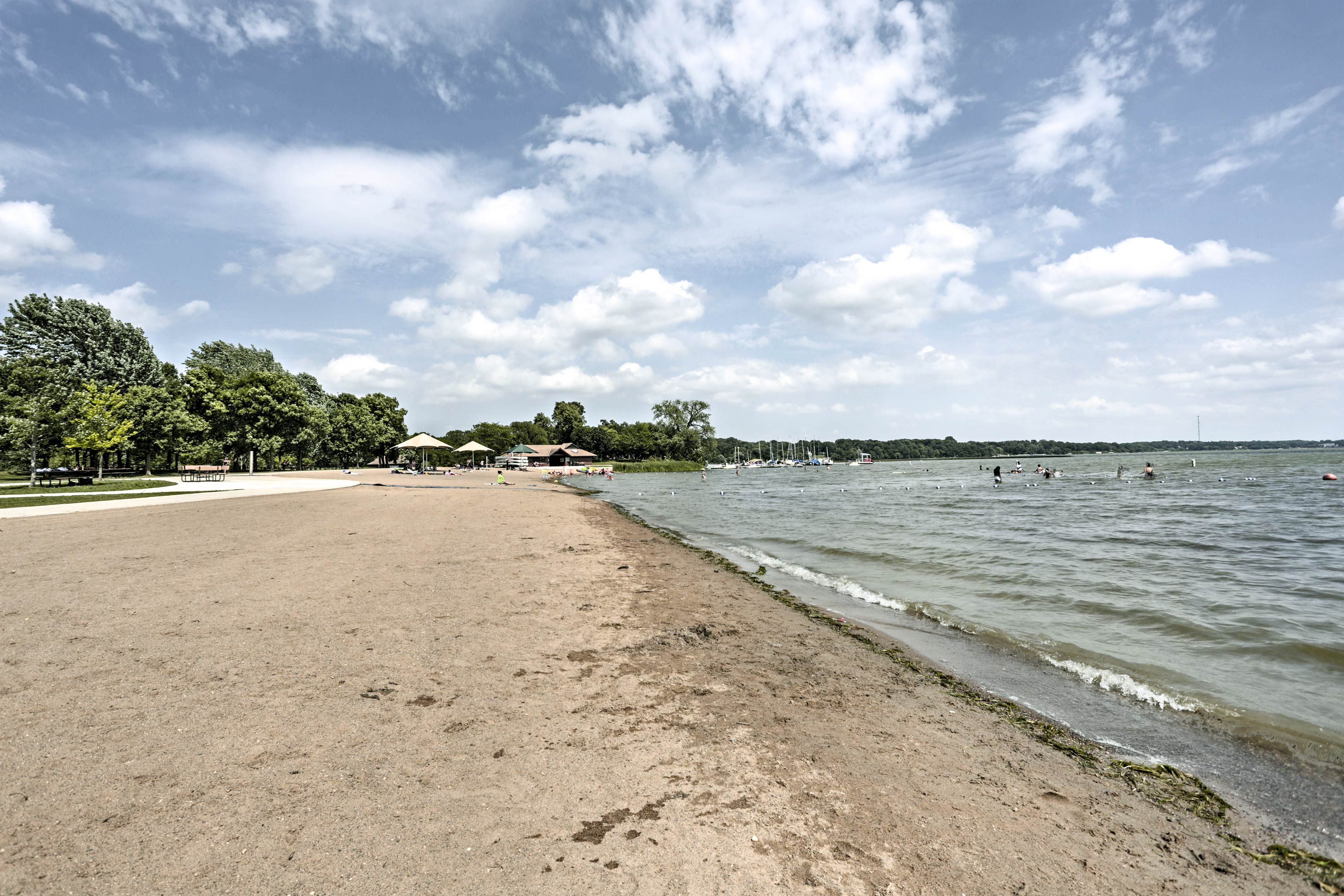 You're just a short walk from the sandy beach on Medicine Lake.