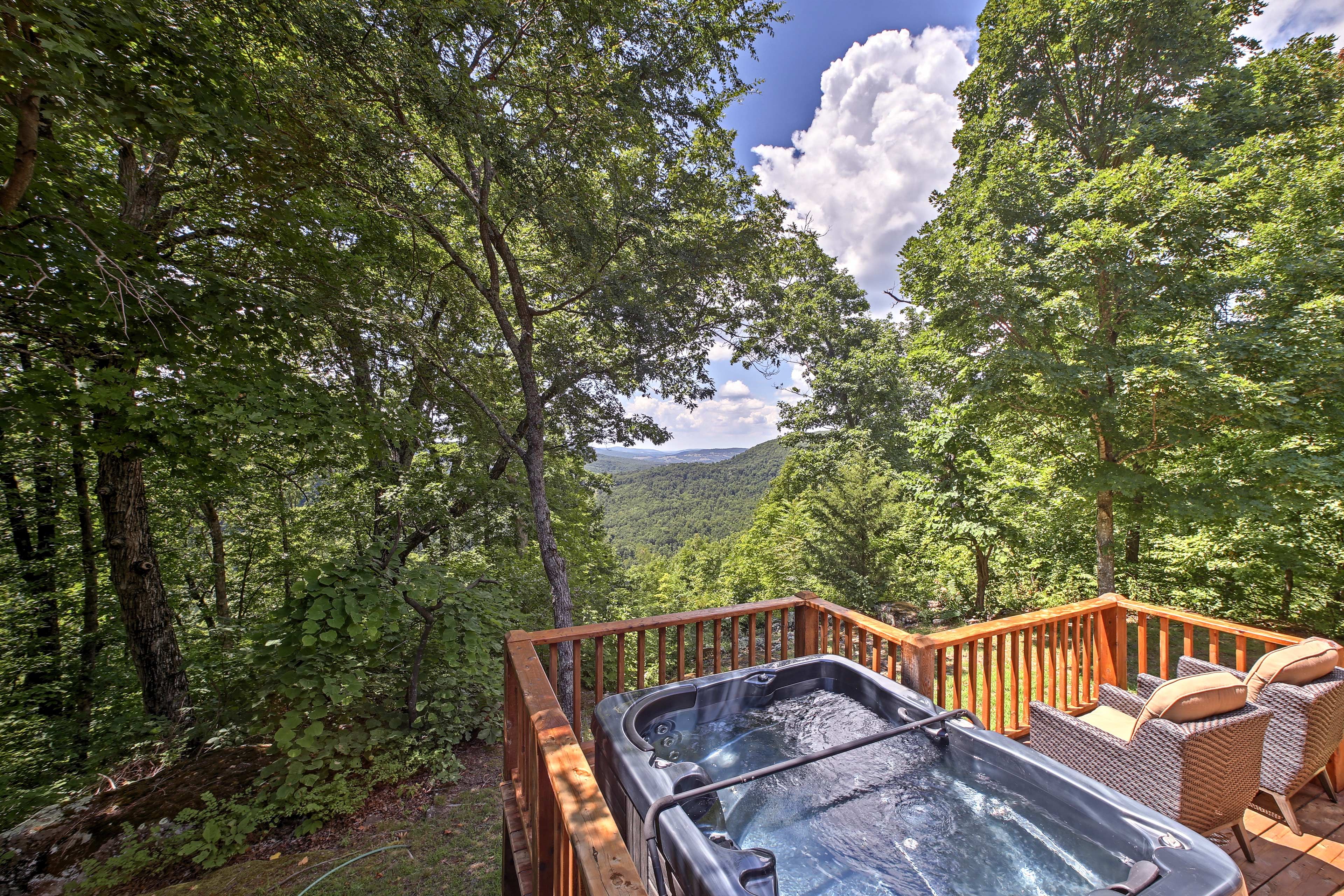 Sink into the hot tub under starry skies.