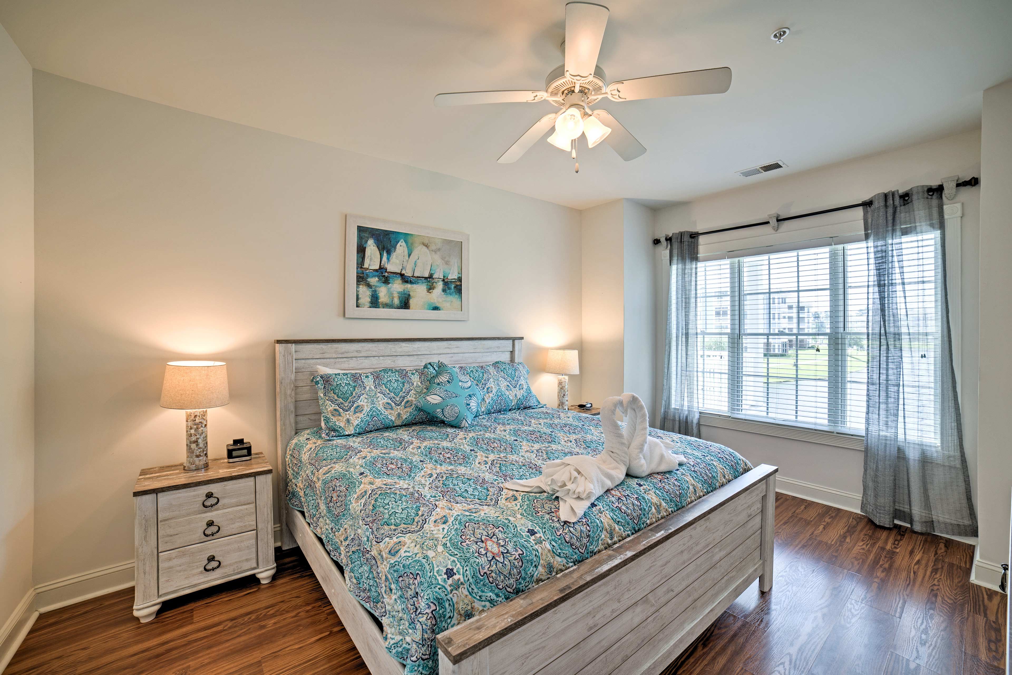 Plunge into this plush king bed after a day under the sun.