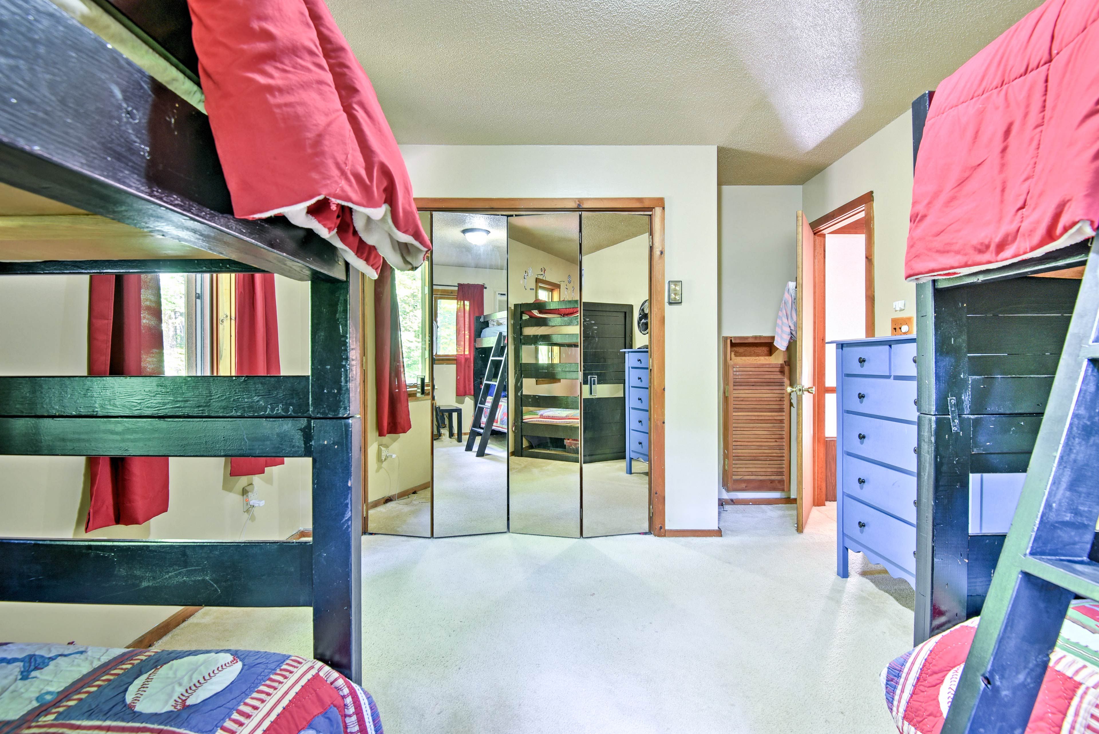 Two twin-over-twin bunk sets are available in the third bedroom.