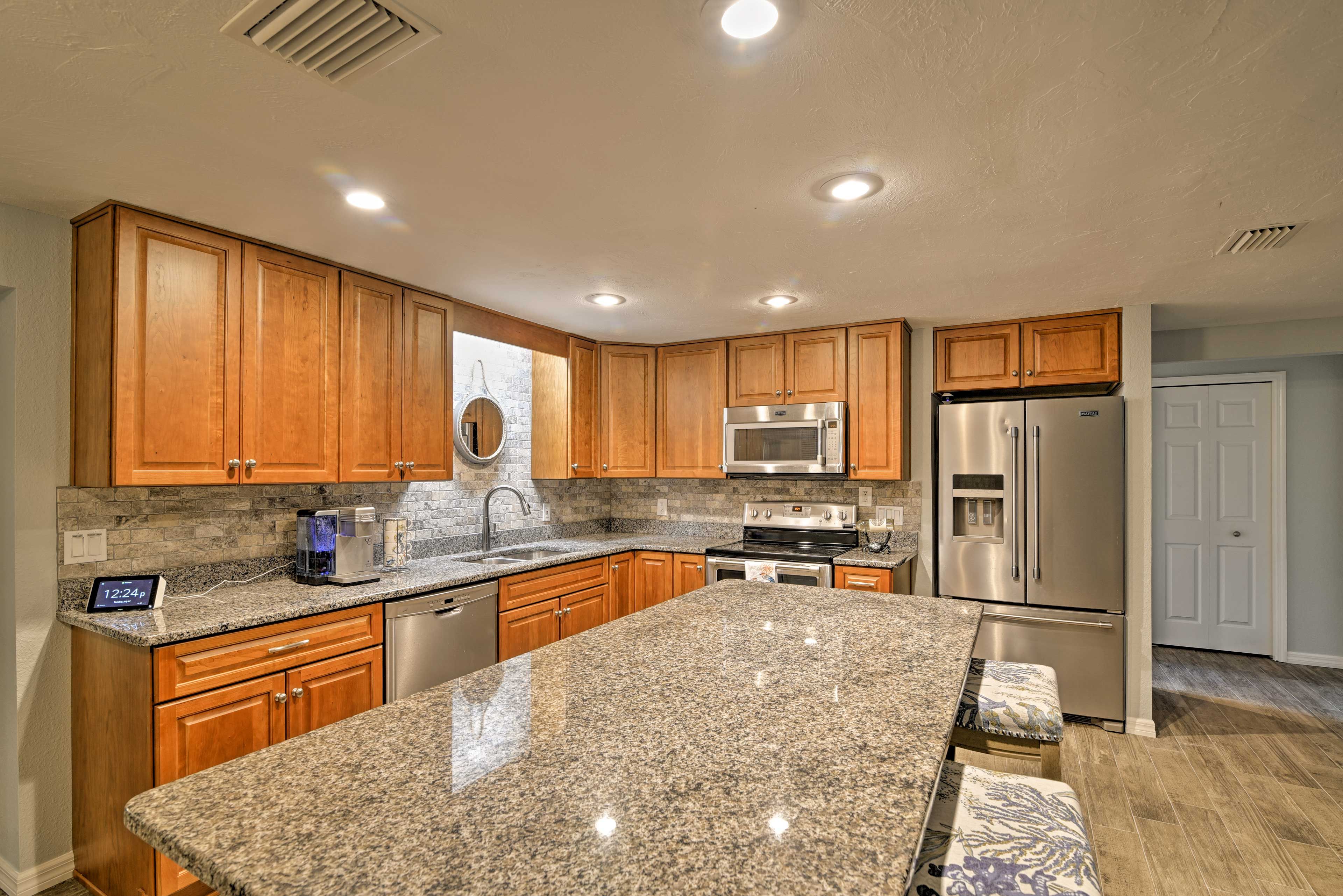Cook while the rest of your crew watches from the granite-topped island.