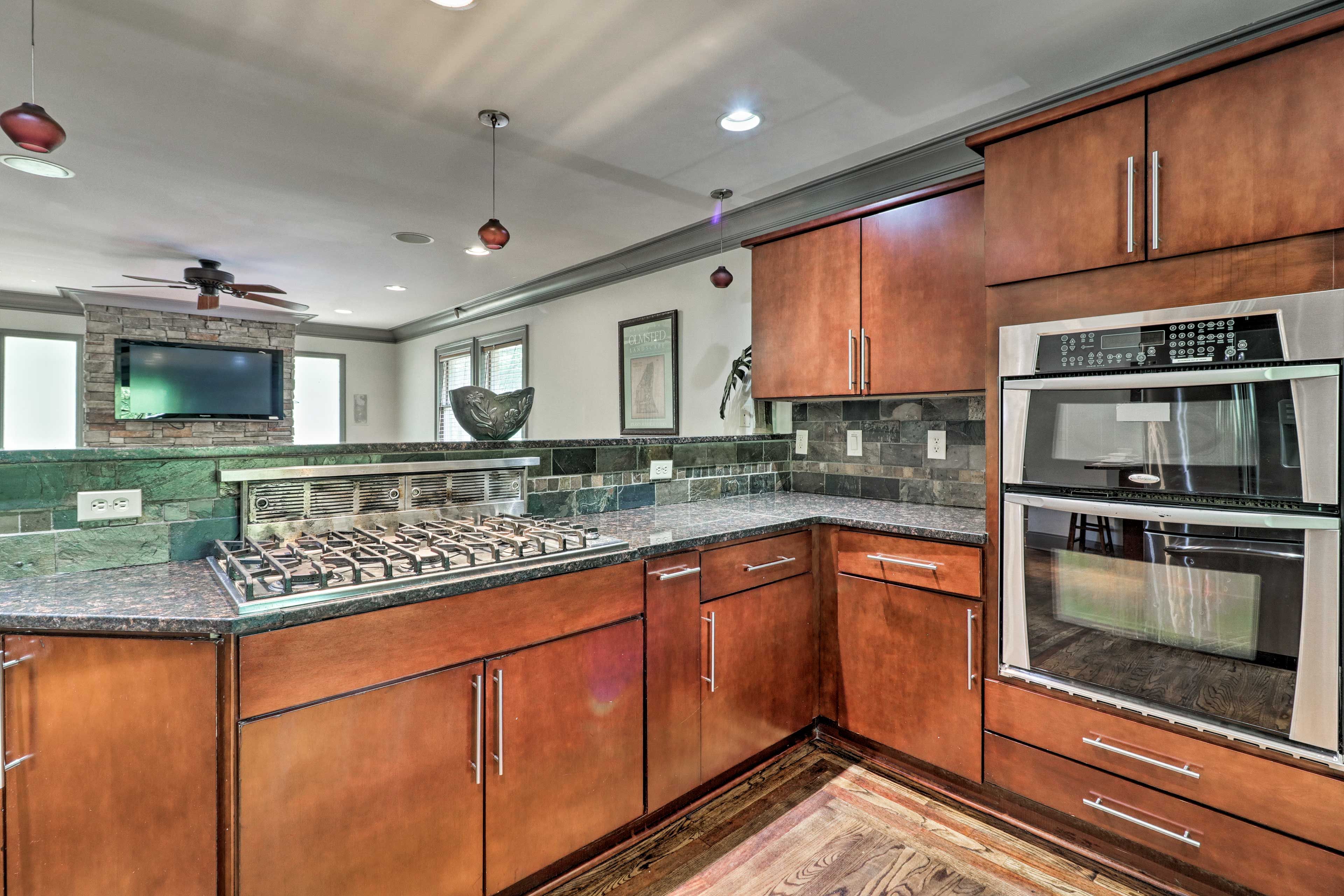 Prepare delicious meals using the Viking 6-burner stovetop.