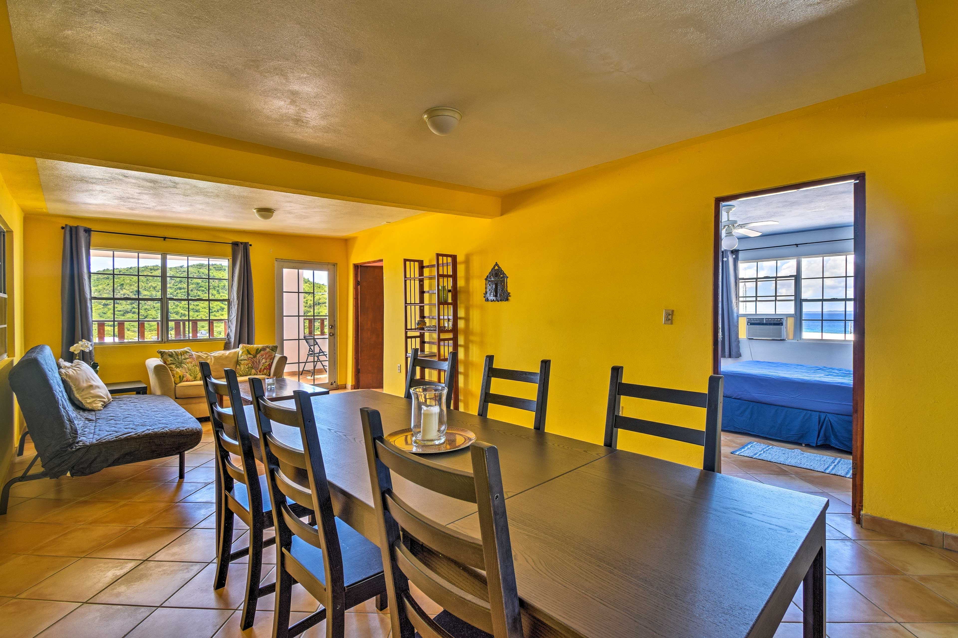 Savor home-cooked meals at the 6-person table.