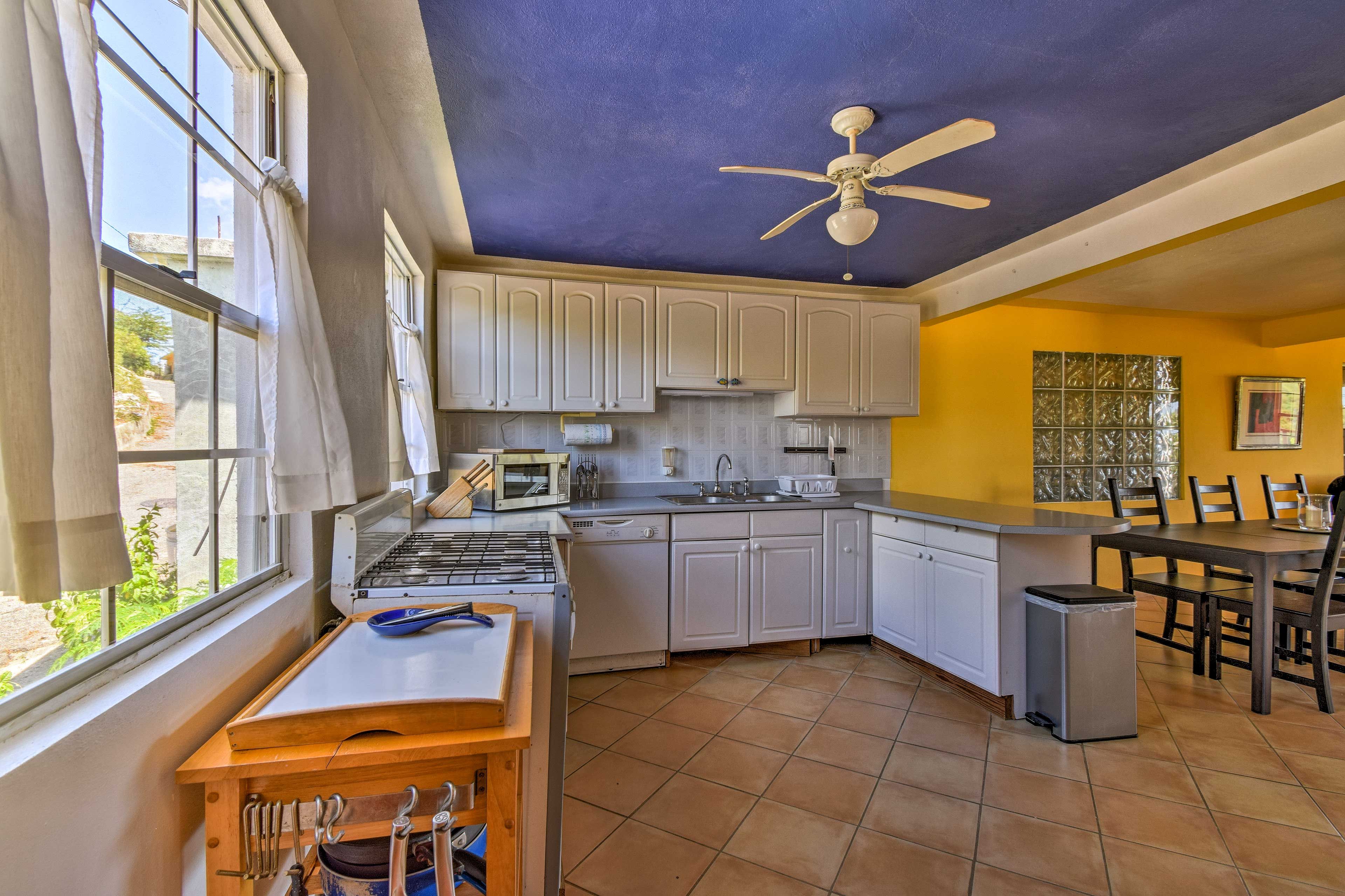 Turn the ceiling fan on to cool off from the Caribbean heat.