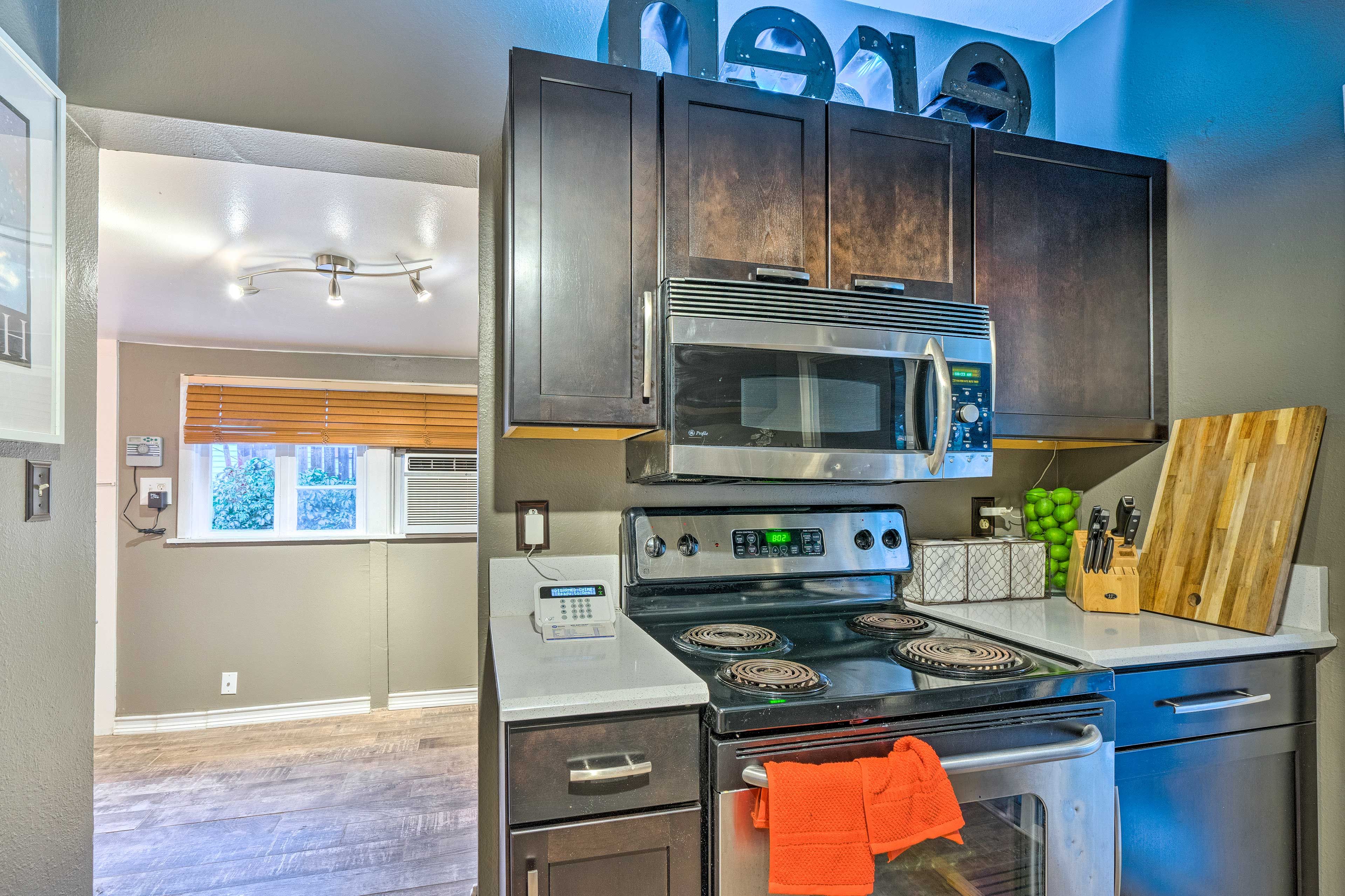 Everything you need to craft gourmet entrees is available in the kitchen.