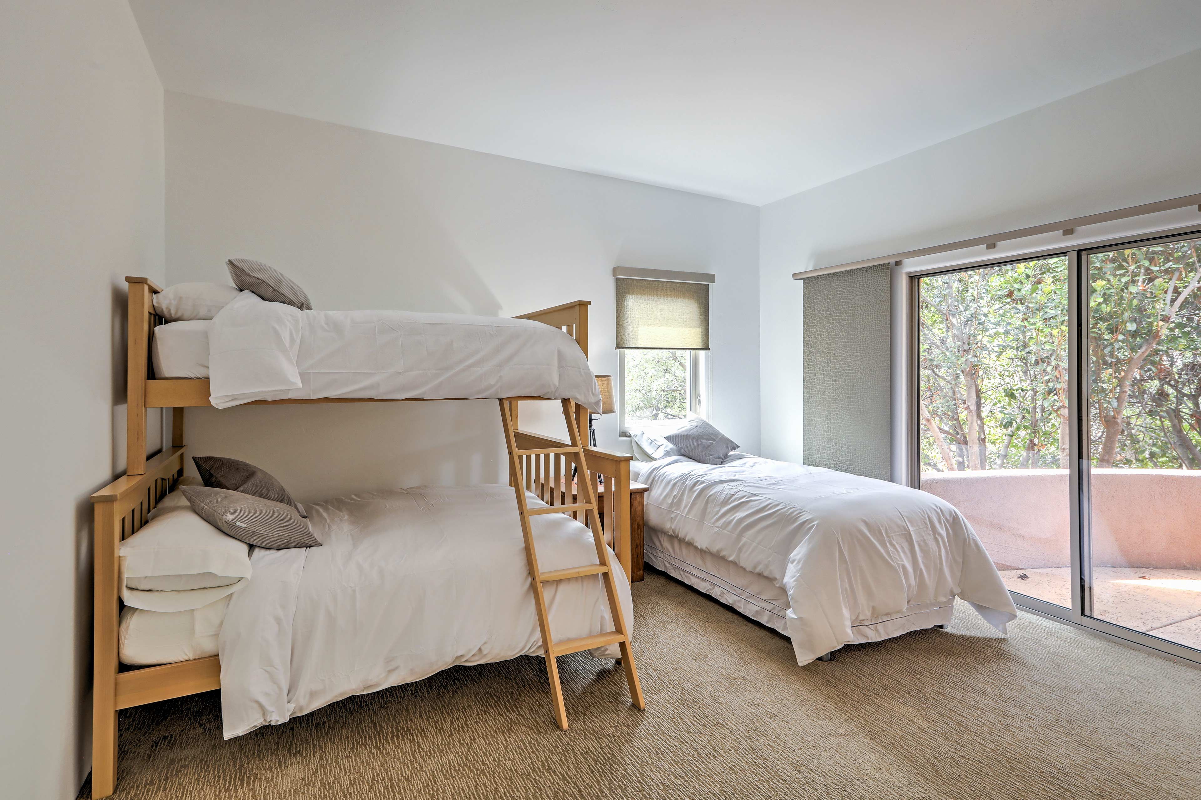 Up to 3 guests can share this first bedroom.