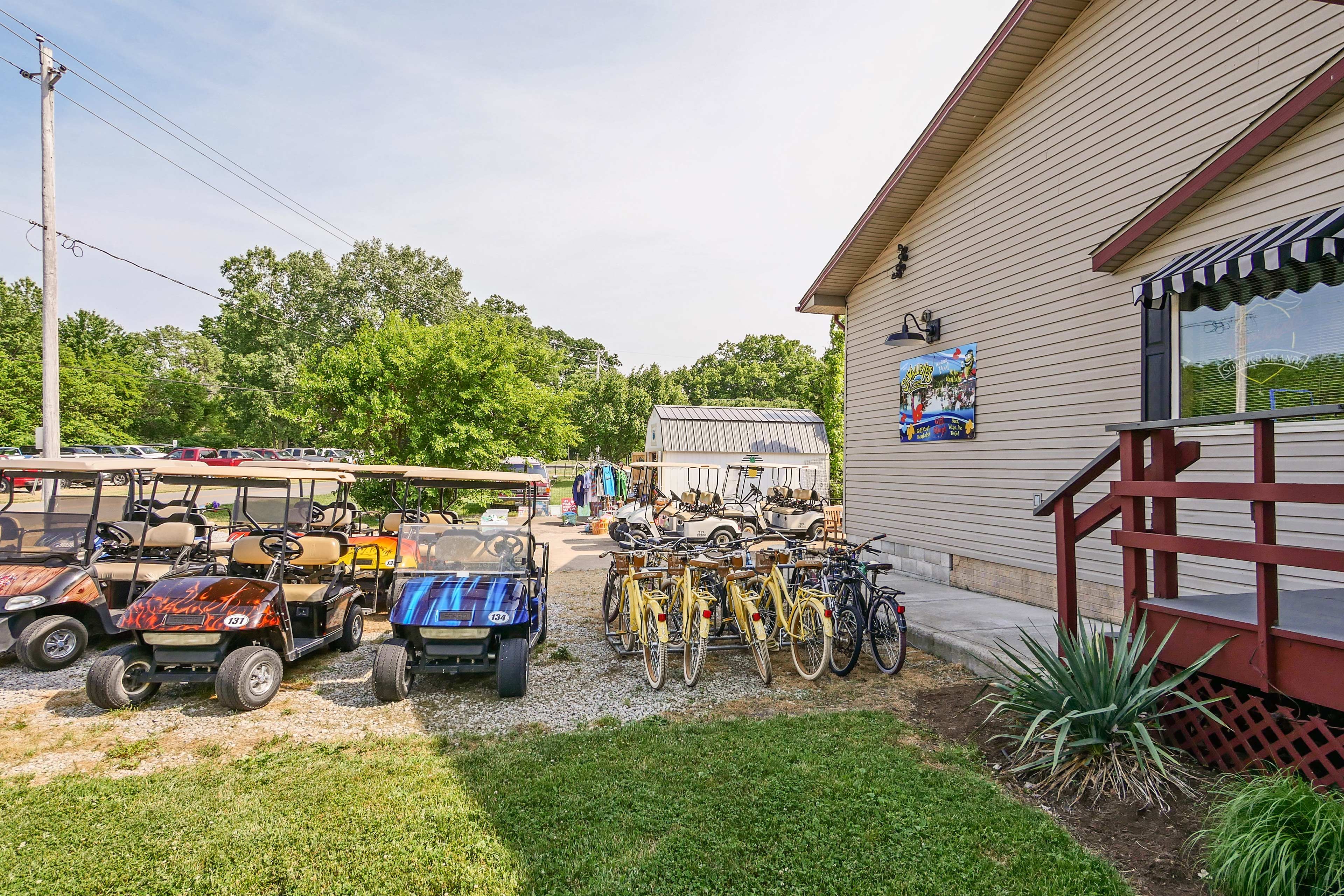 There are golf carts and bicycles available for rental.