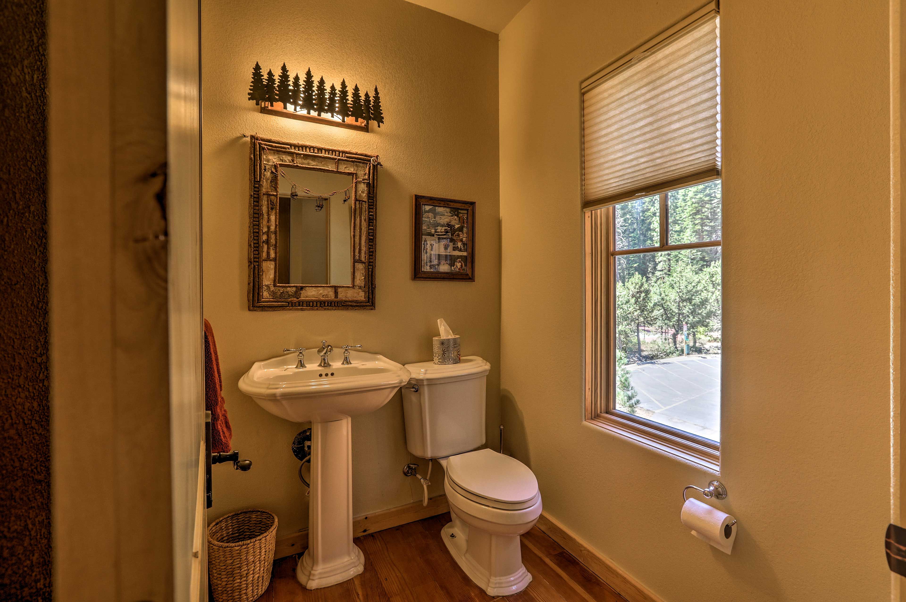 This half bathroom offers convenience.