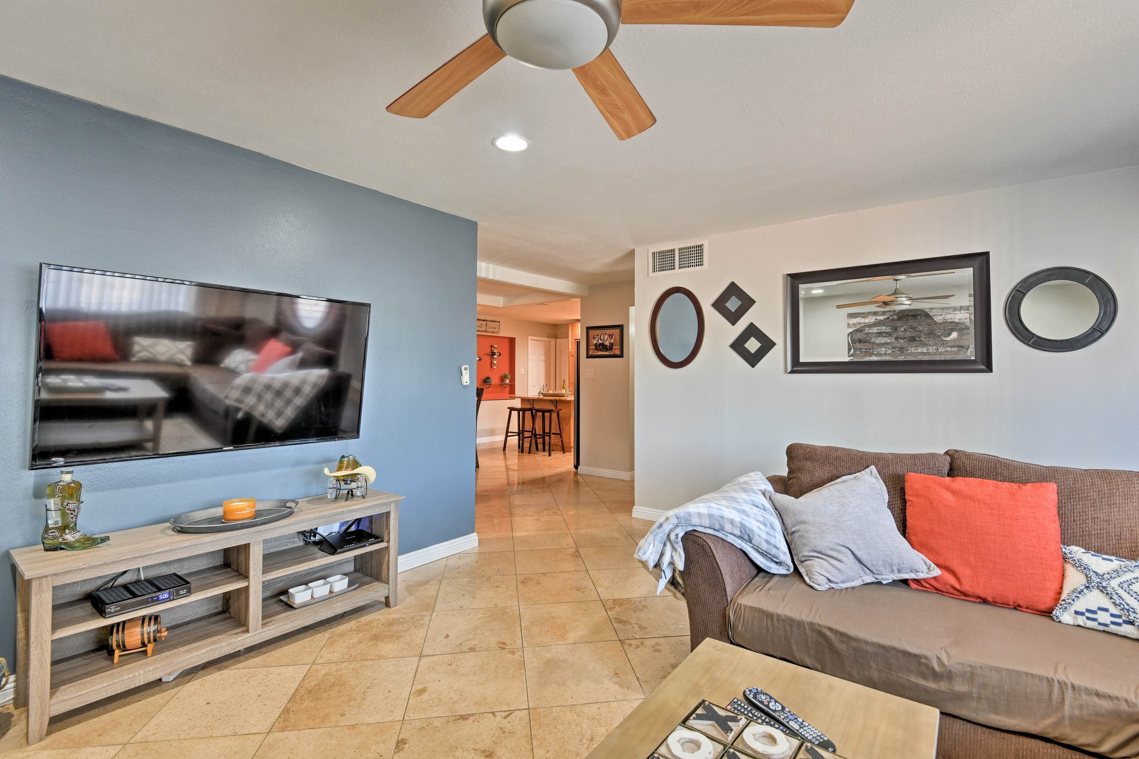 Stream family favorites on the flat-screen Smart TV with cable.