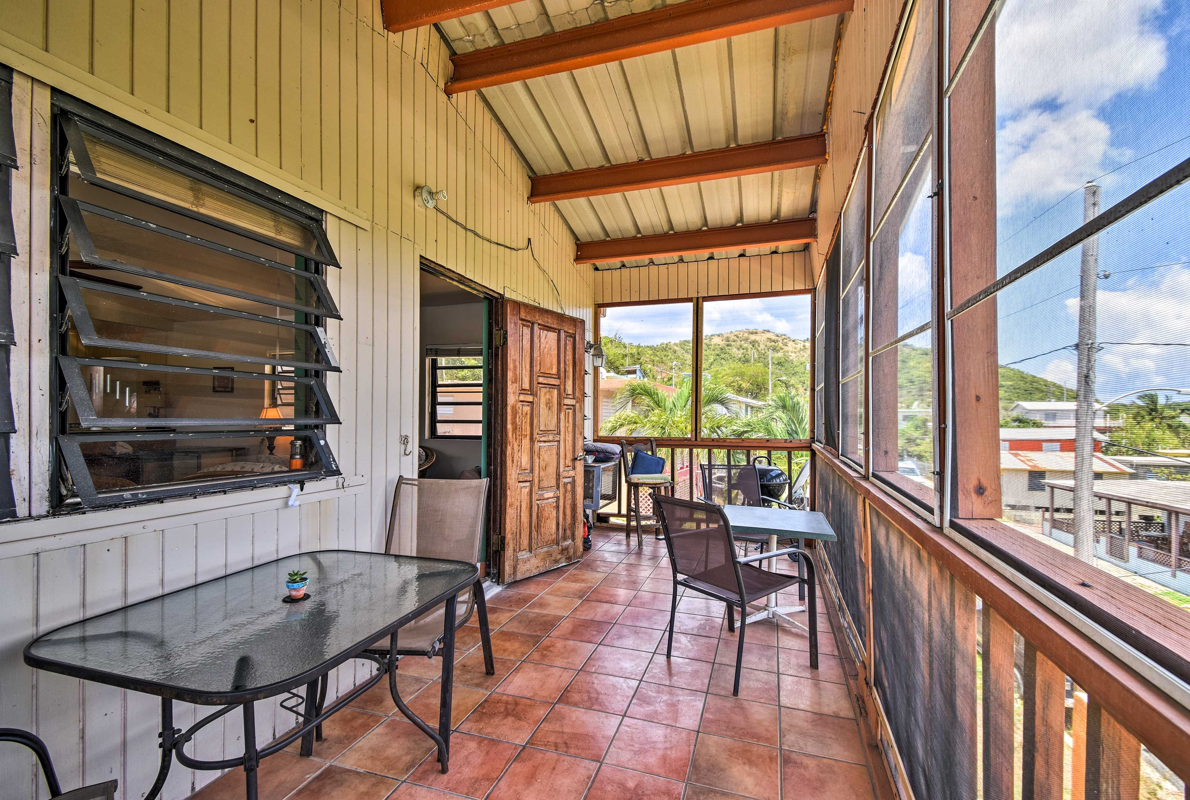 Dine al fresco at the cafe table for 2.