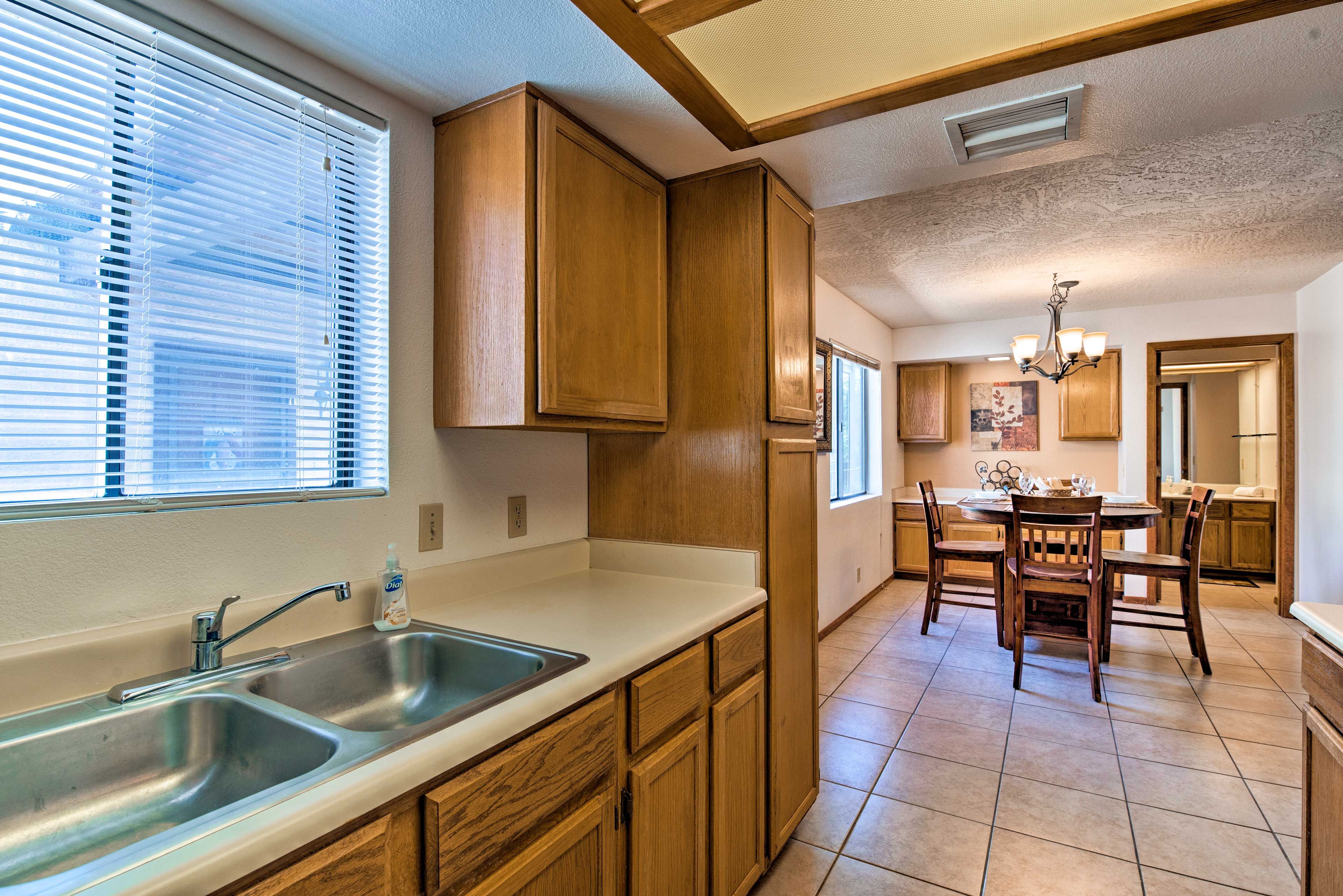 Easily cleanup by using the double sink and dishwasher.