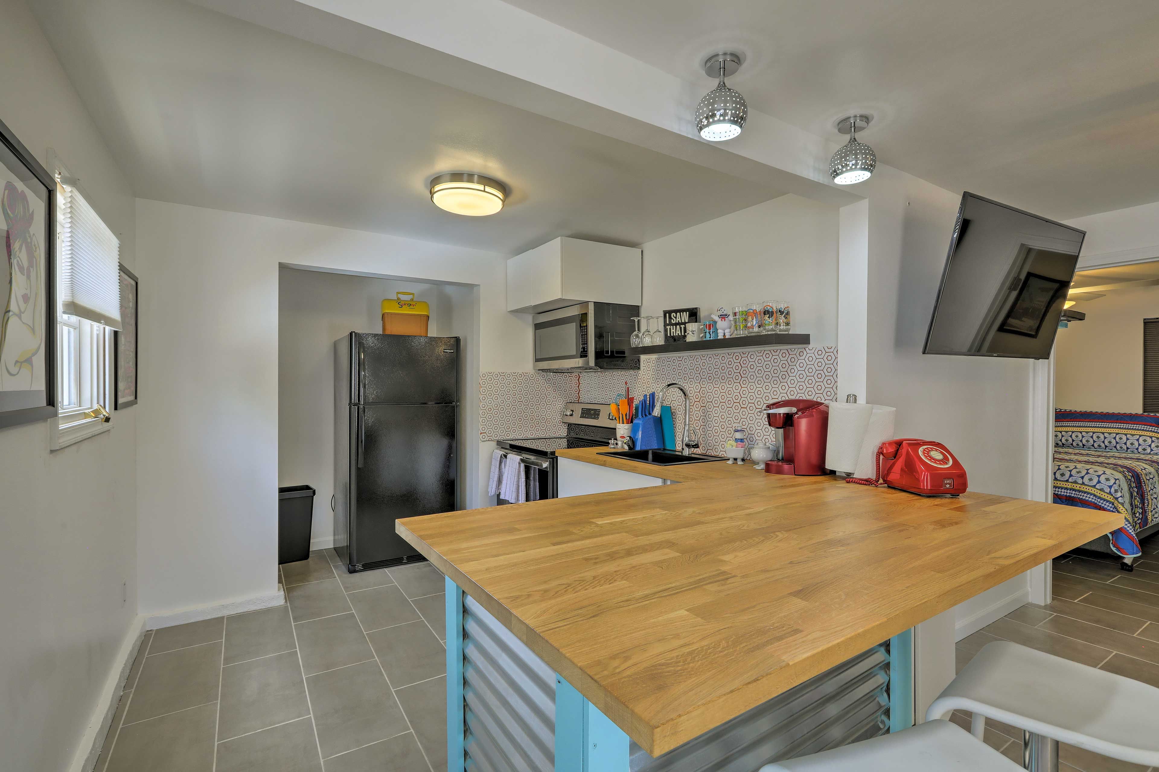 Whip up home-cooked cuisine in the fully equipped kitchen.