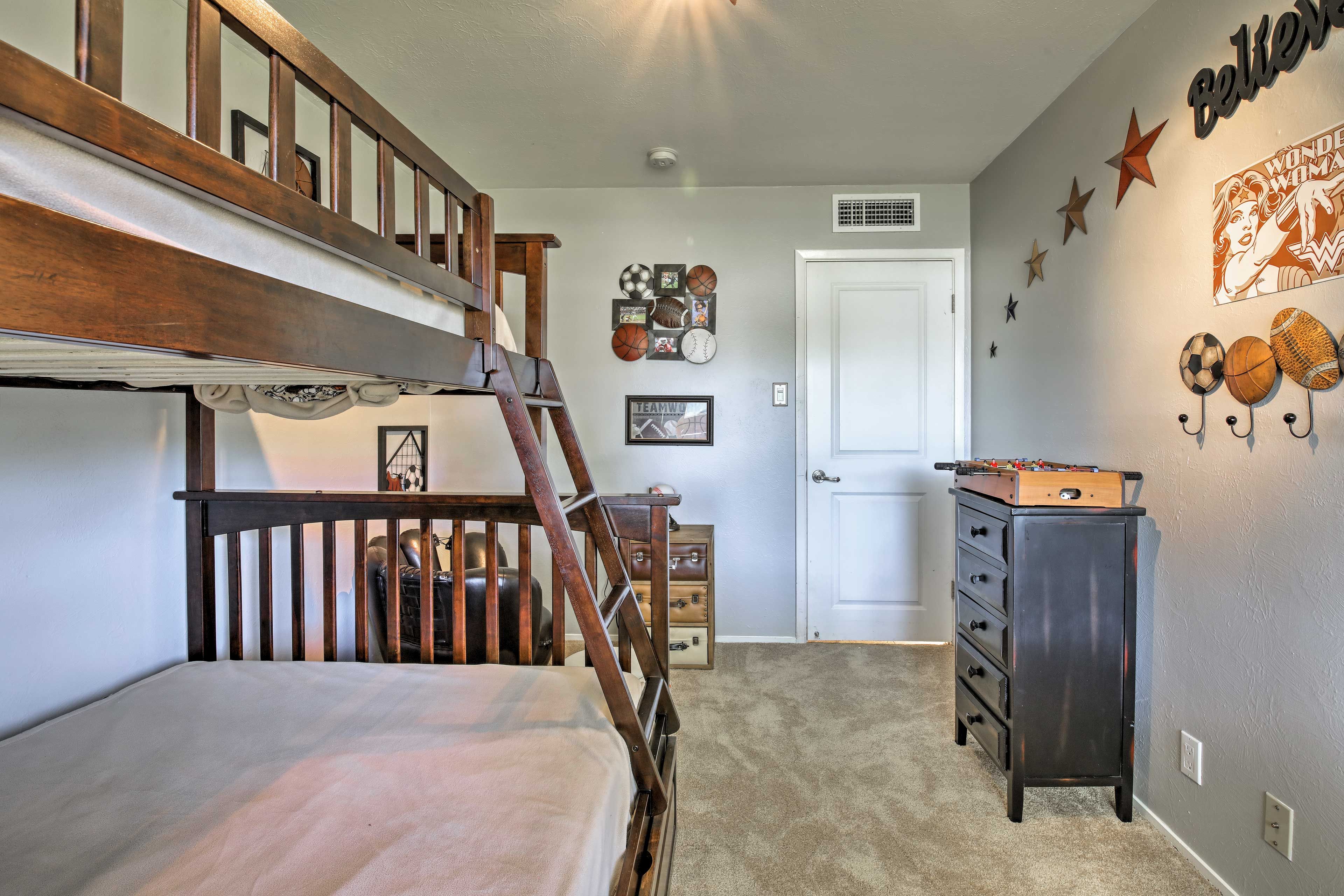 They're sure to love the twin-over-full bunk bed with twin trundle.