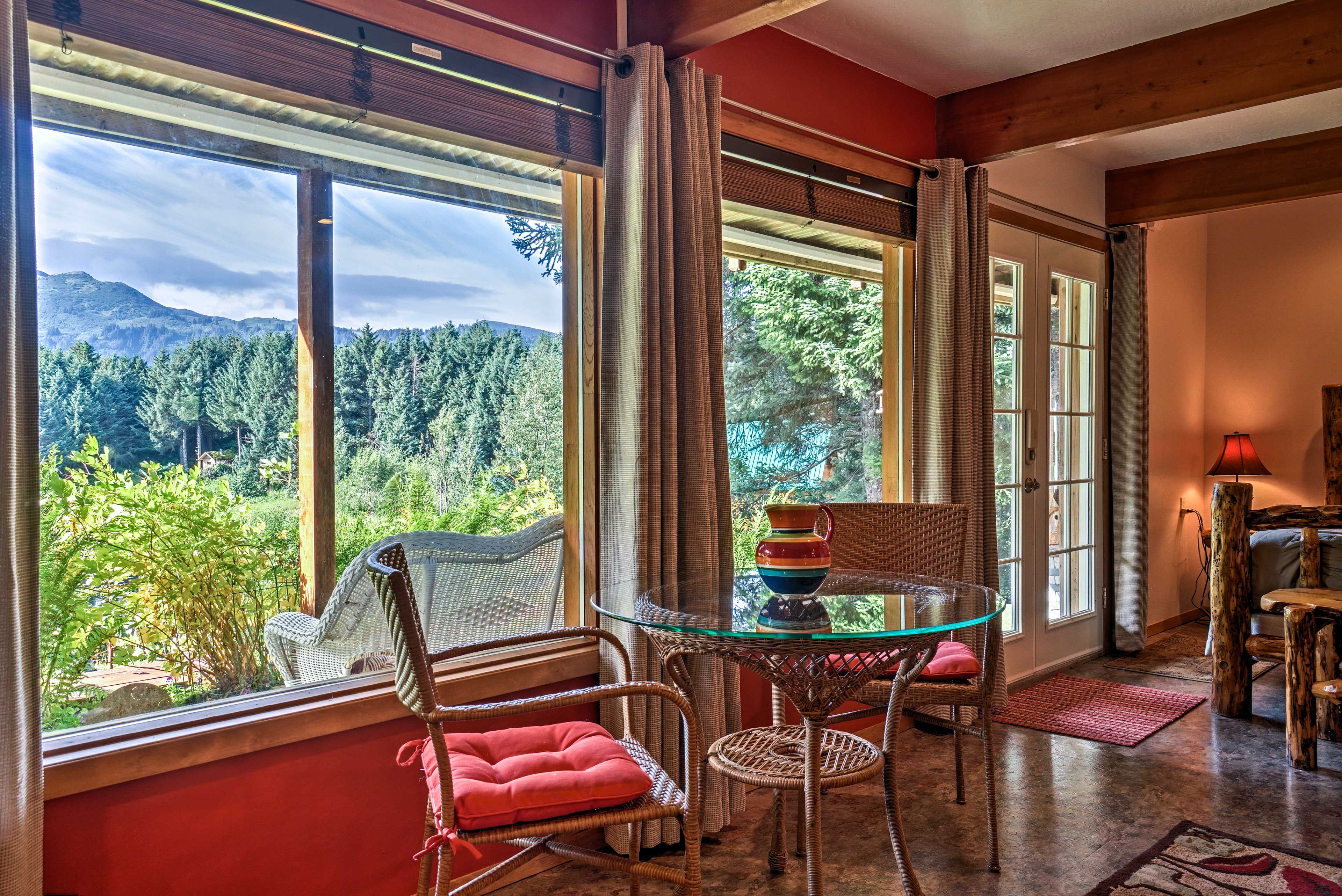 The wall-to-wall windows provide spectacular views.