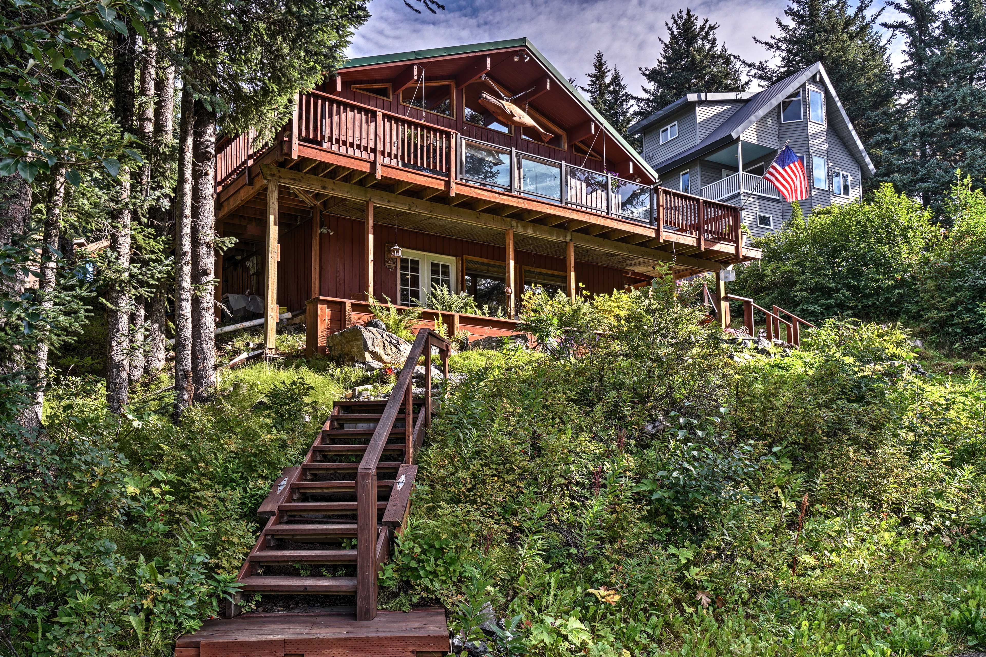 Take the stairs down to the lake.