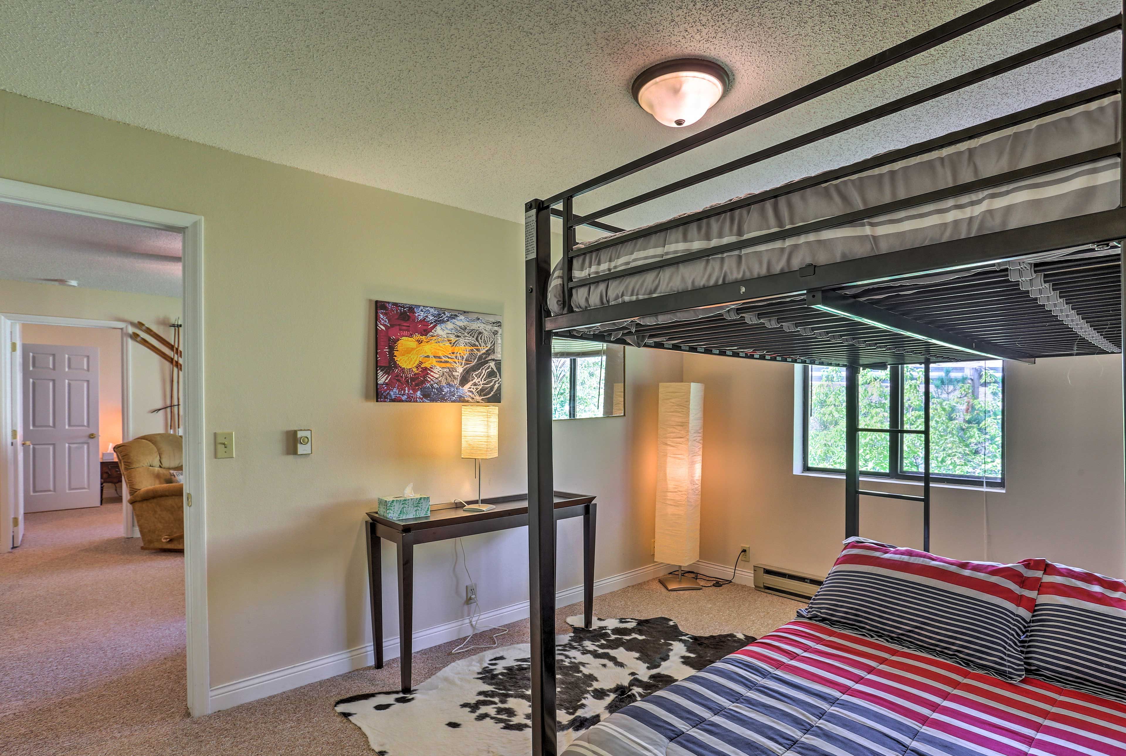 The full-over-full bunk bed sleeps 4.