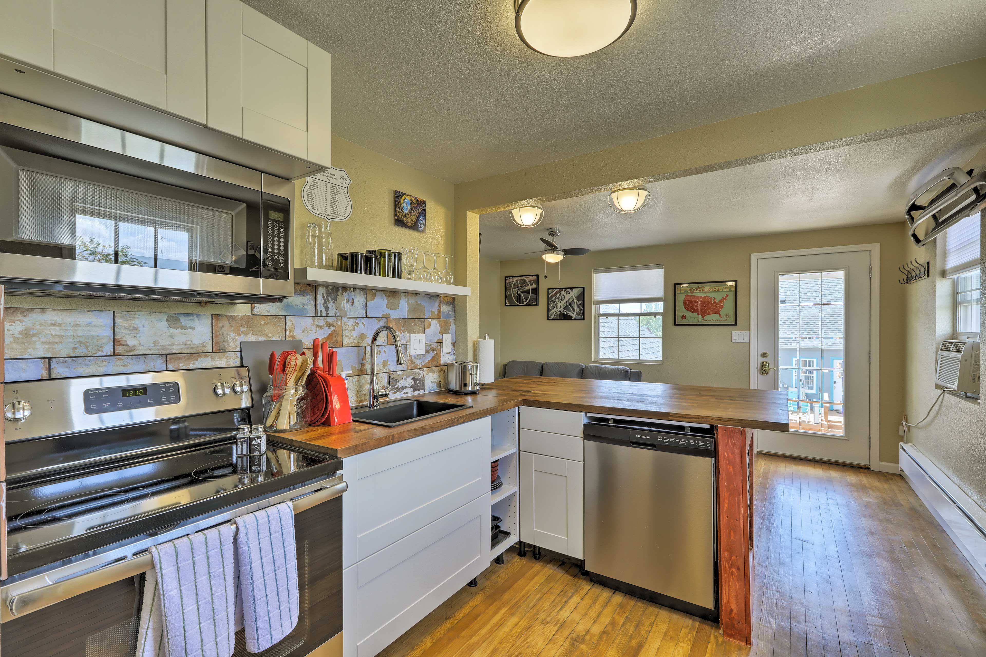 Stainless steel appliances elevate your cooking experience.
