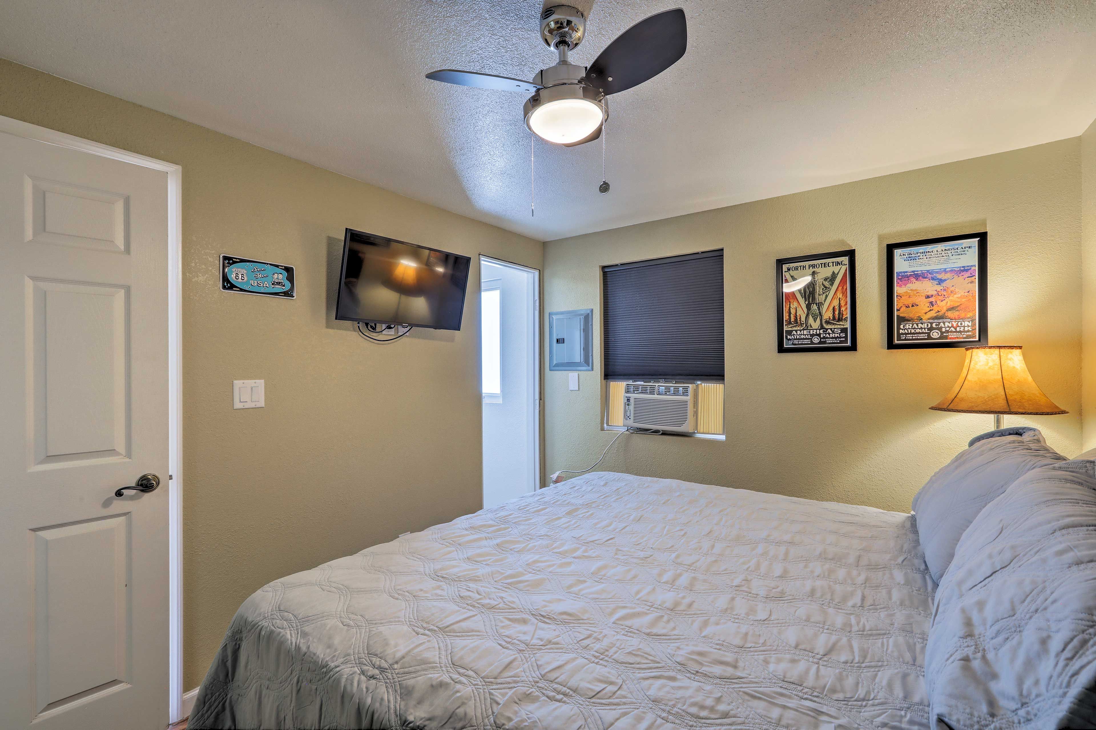 Climb into the king bed and turn on the flat-screen TV for movies in bed!