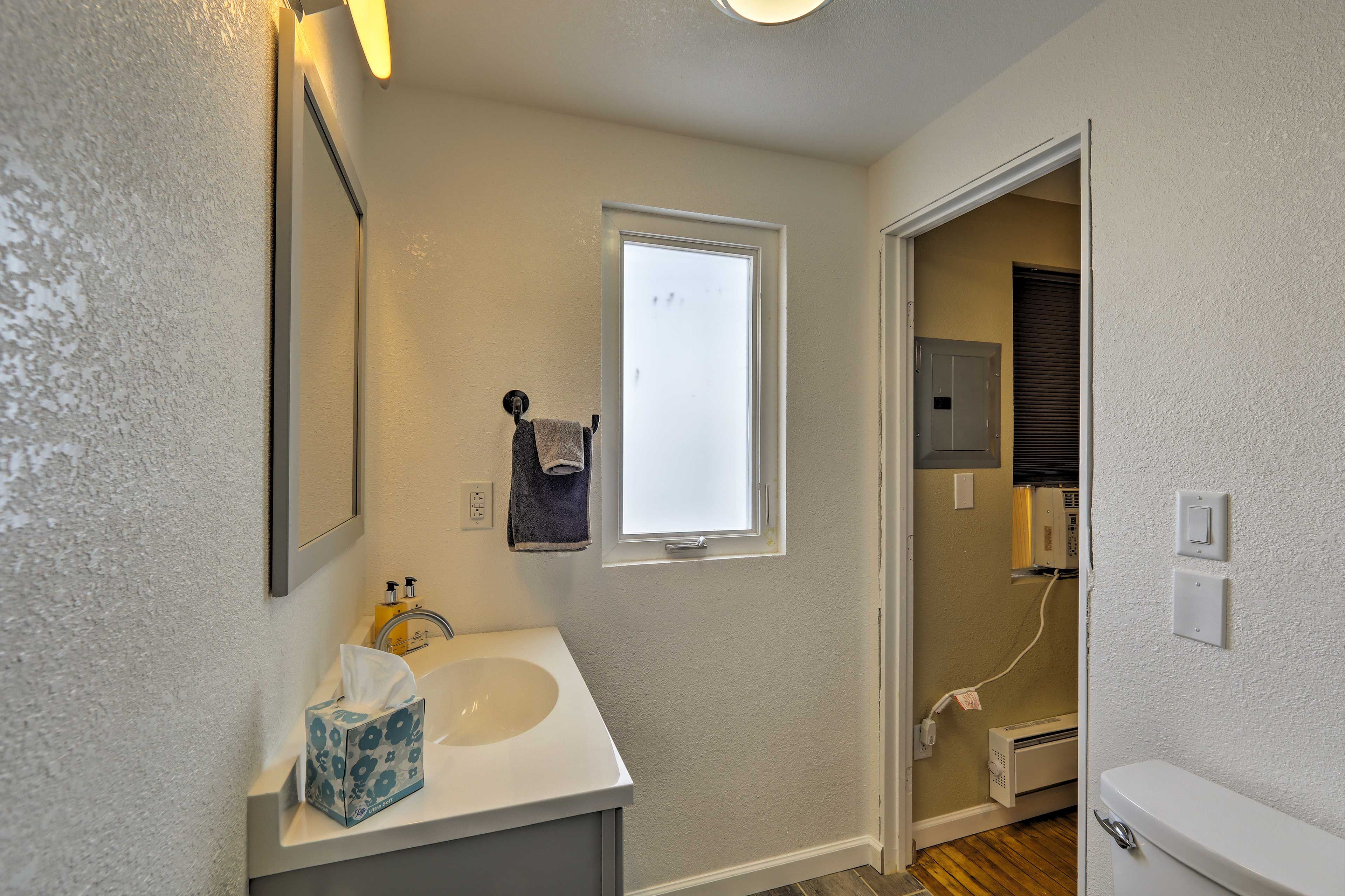 Freshen up in the bathroom!