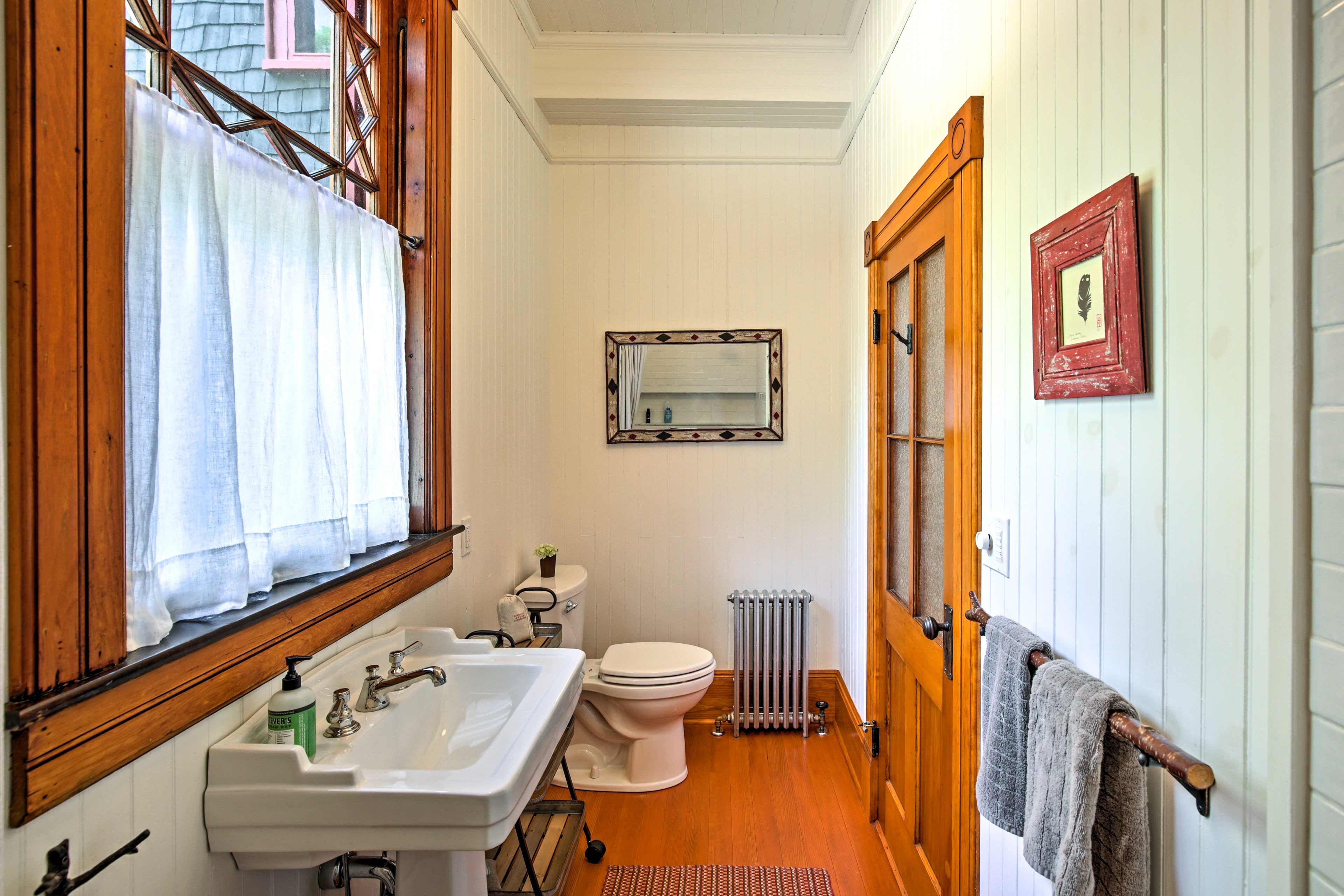 Start your nightly routine in the spacious bathroom.