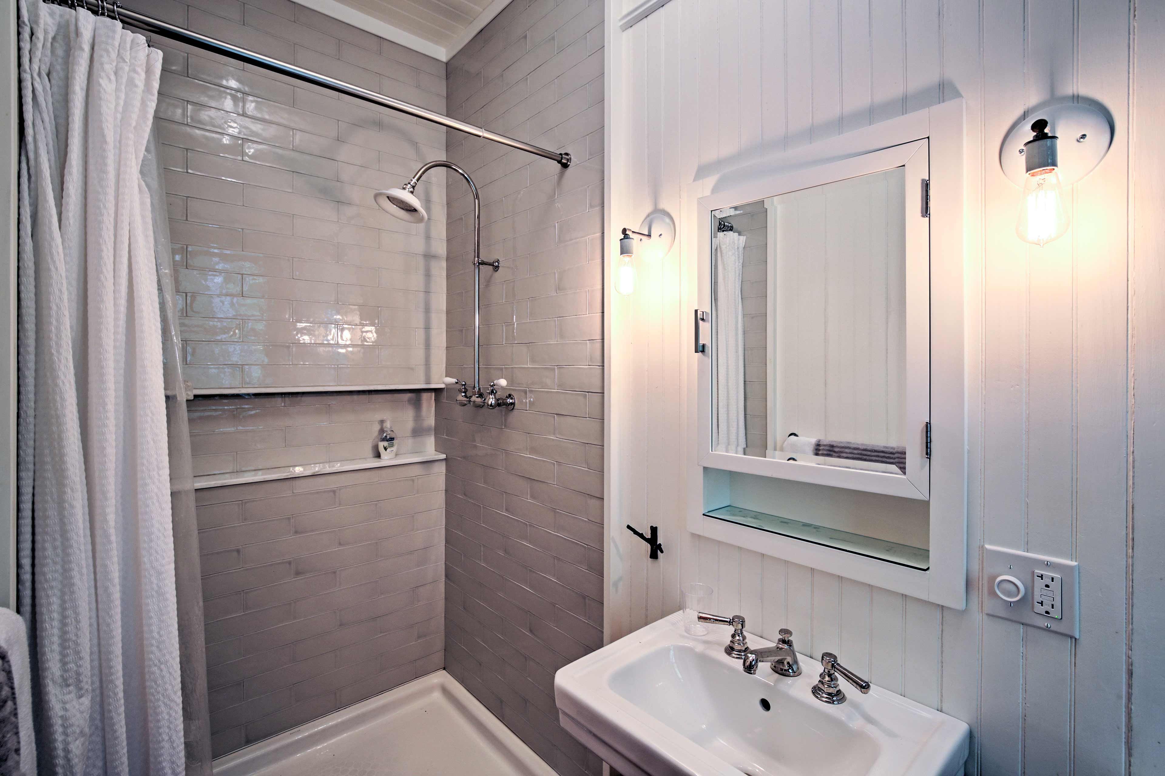 Rinse off in the en-suite bathroom before crawling under the covers.