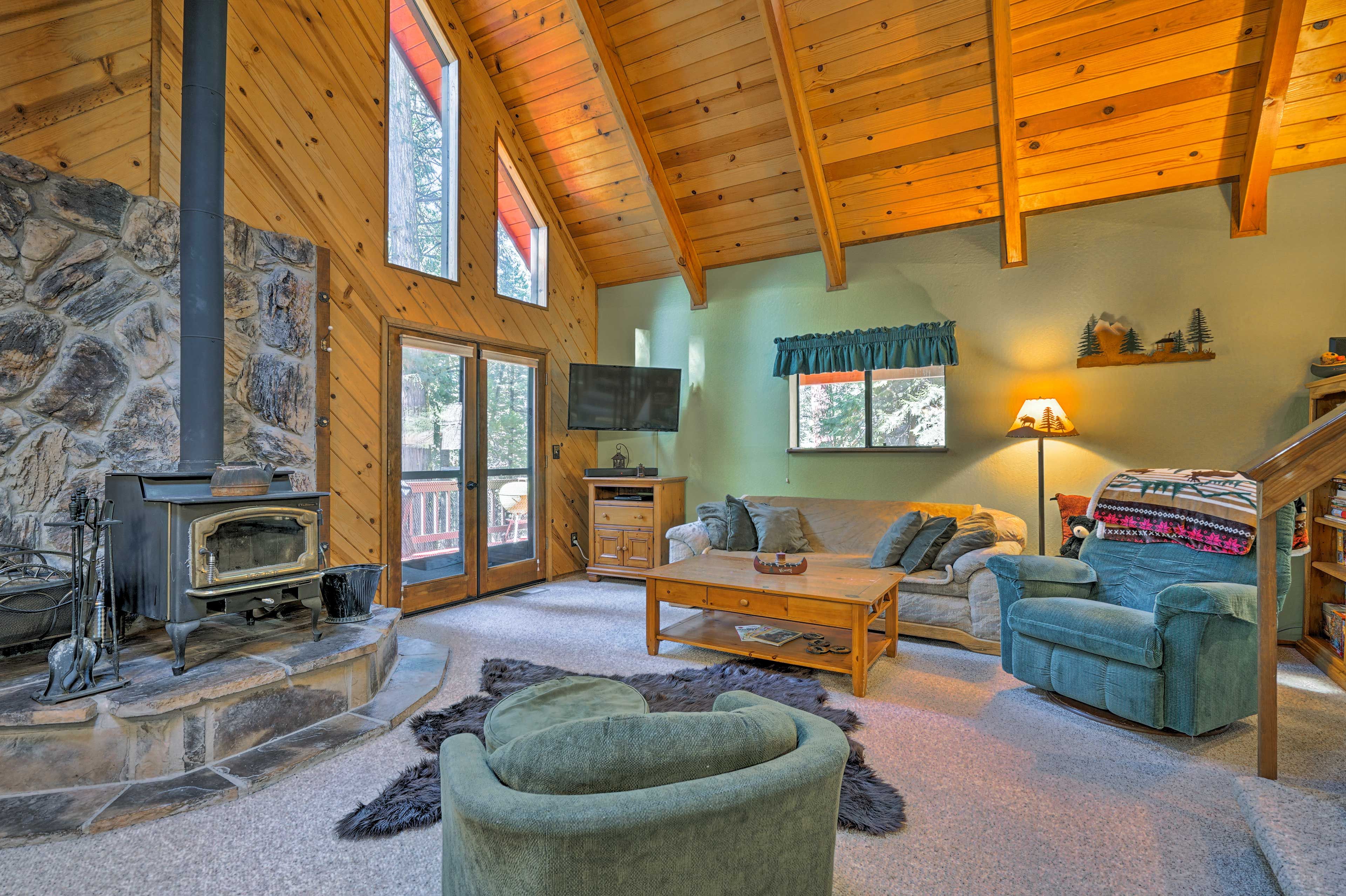 This cabin channels a rustic elegance perfect for your mountain getaway in CA.