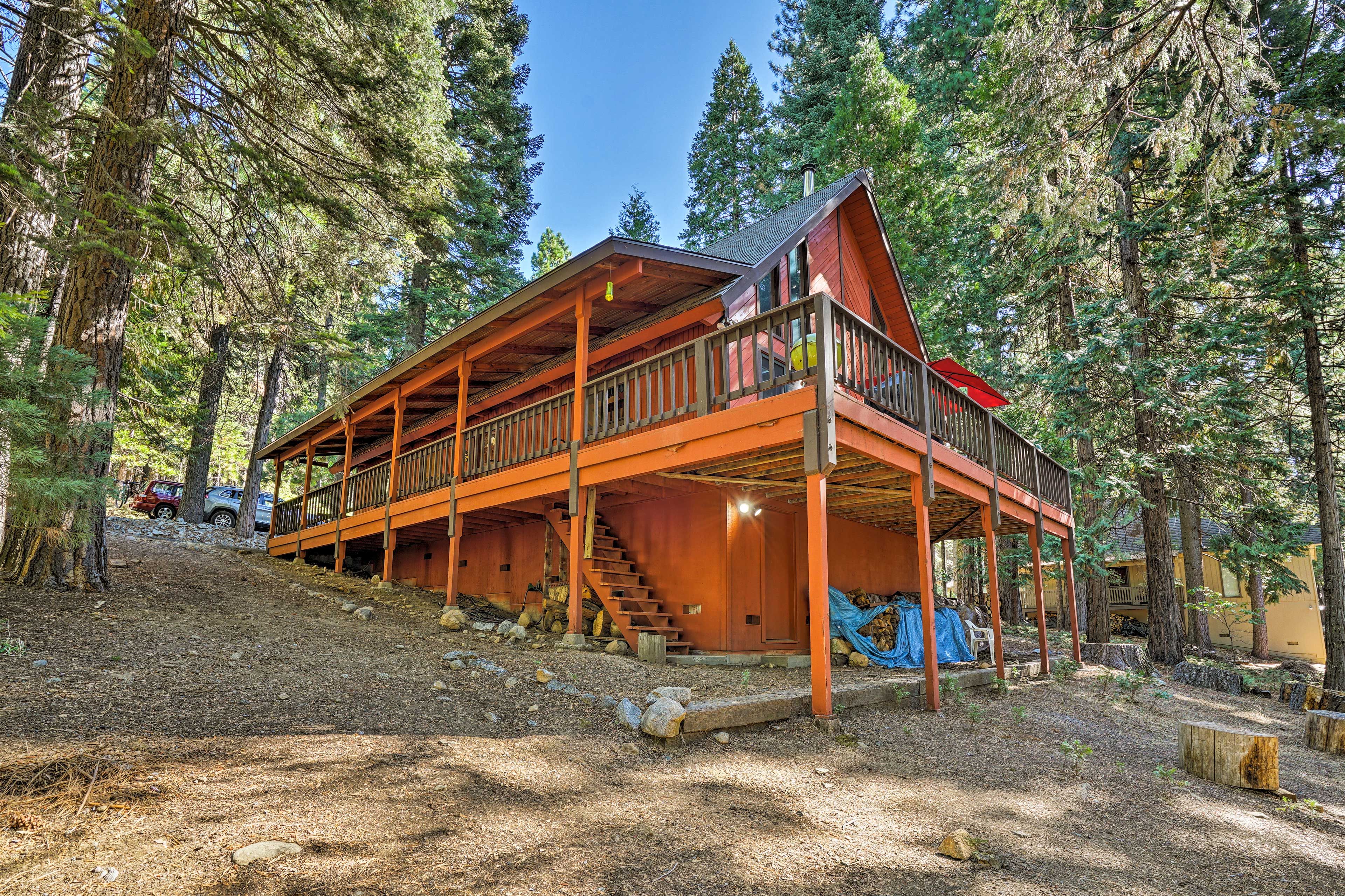 You'll love unwinding on the cabin's wraparound deck.